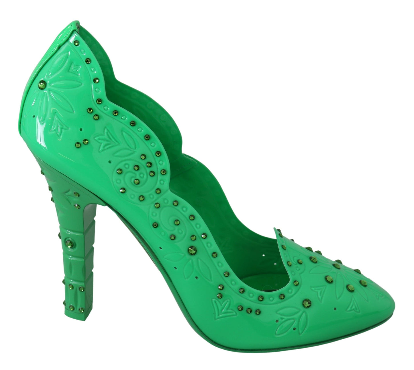 Chaussures à talons fleuris en cristal vert Dolce & Gabbana CINDERELLA