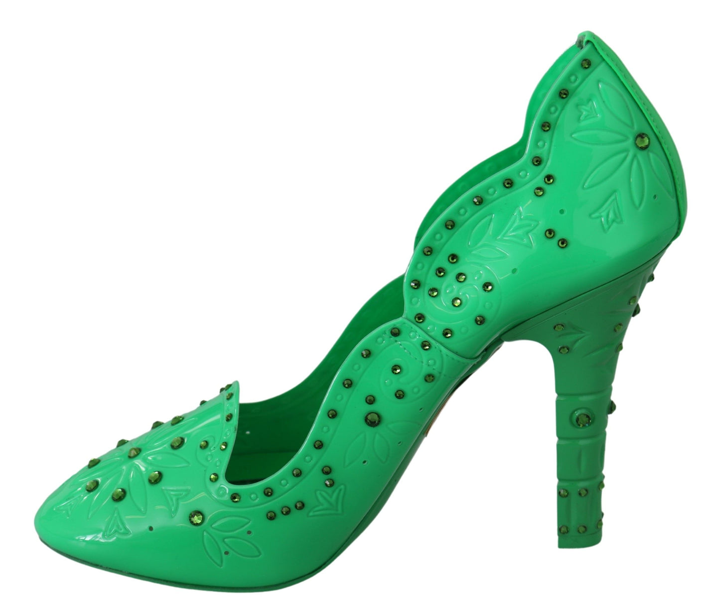 Chaussures à talons fleuris en cristal vert Dolce & Gabbana CINDERELLA