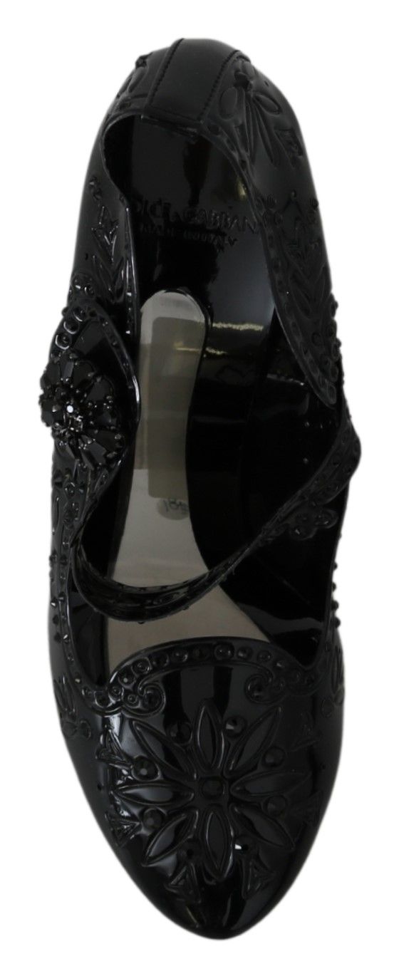 Chaussures à talons Dolce & Gabbana CINDERELLA noires à fleurs et cristaux