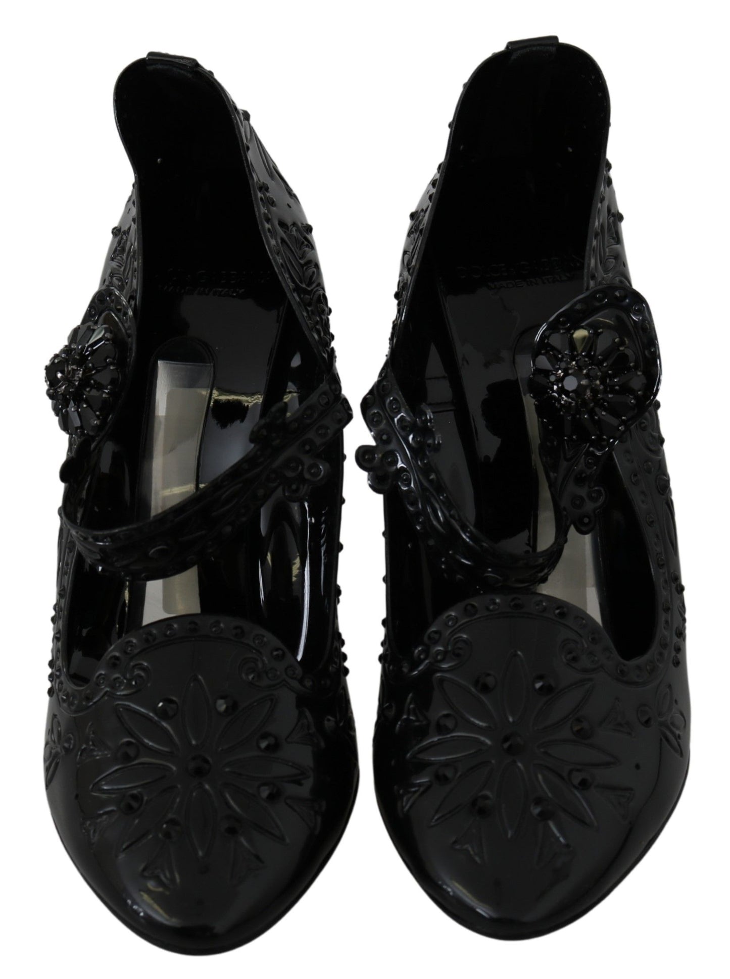 Chaussures à talons Dolce & Gabbana CINDERELLA noires à fleurs et cristaux