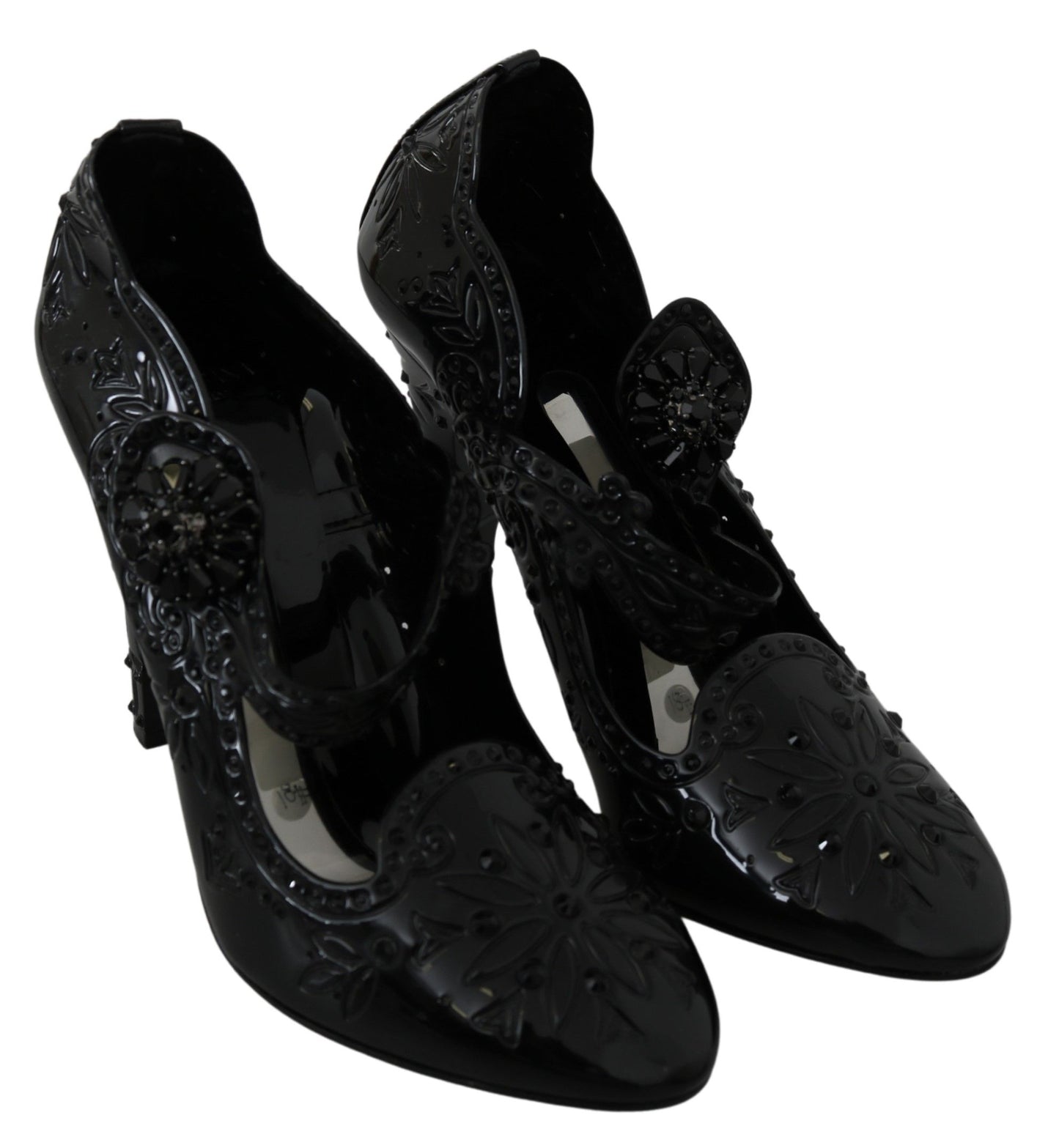 Chaussures à talons Dolce & Gabbana CINDERELLA noires à fleurs et cristaux