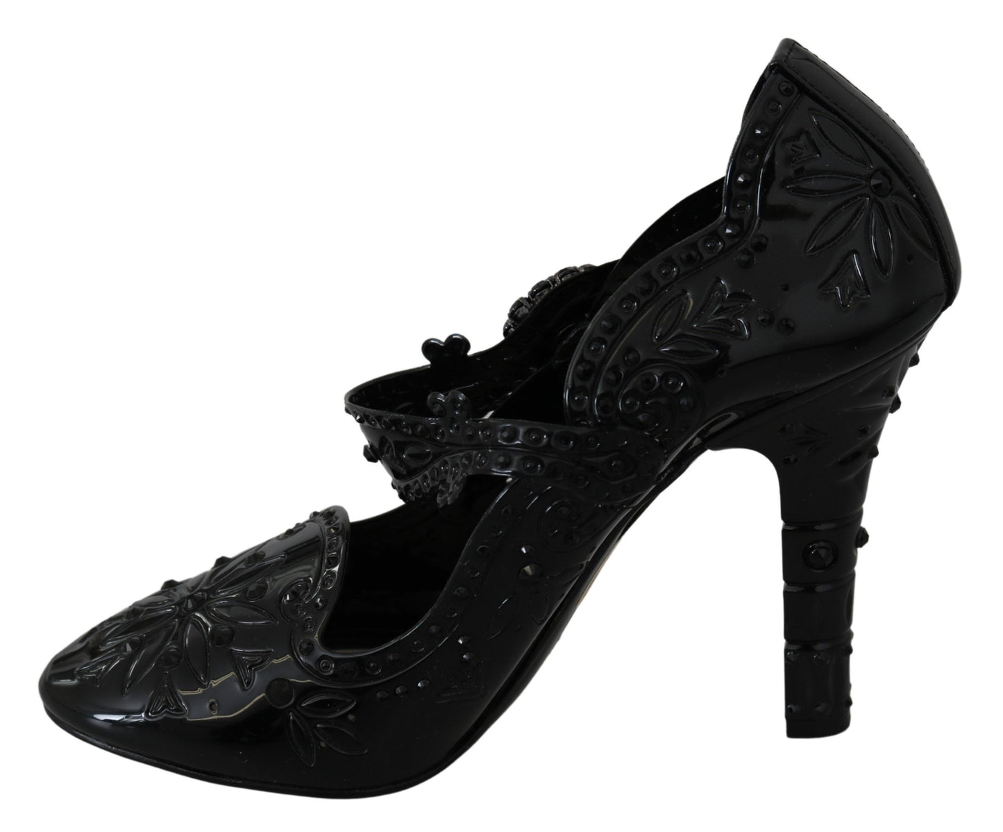 Chaussures à talons Dolce & Gabbana CINDERELLA noires à fleurs et cristaux