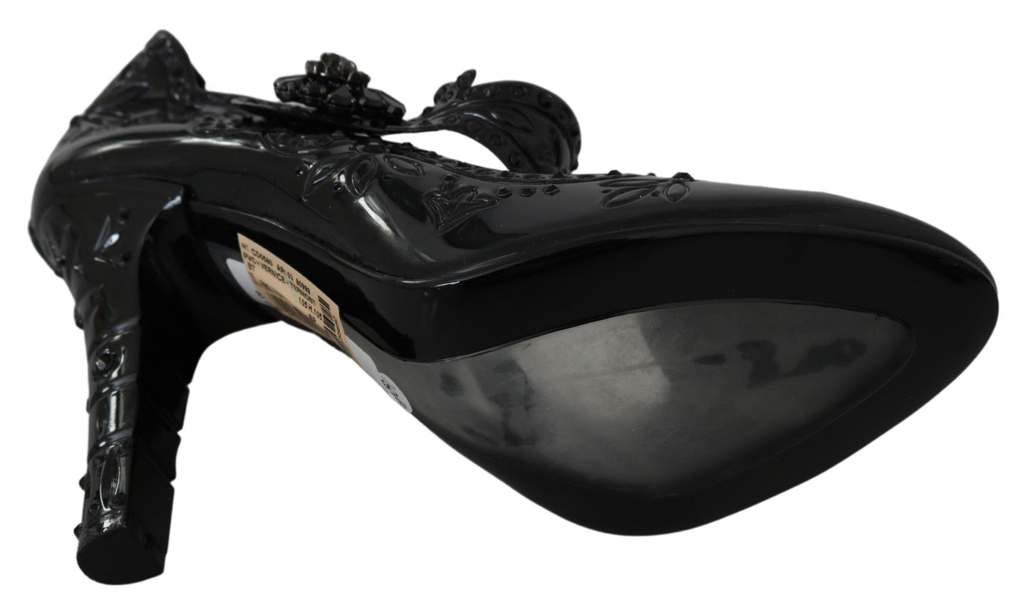 Chaussures à talons Dolce & Gabbana CINDERELLA noires à fleurs et cristaux