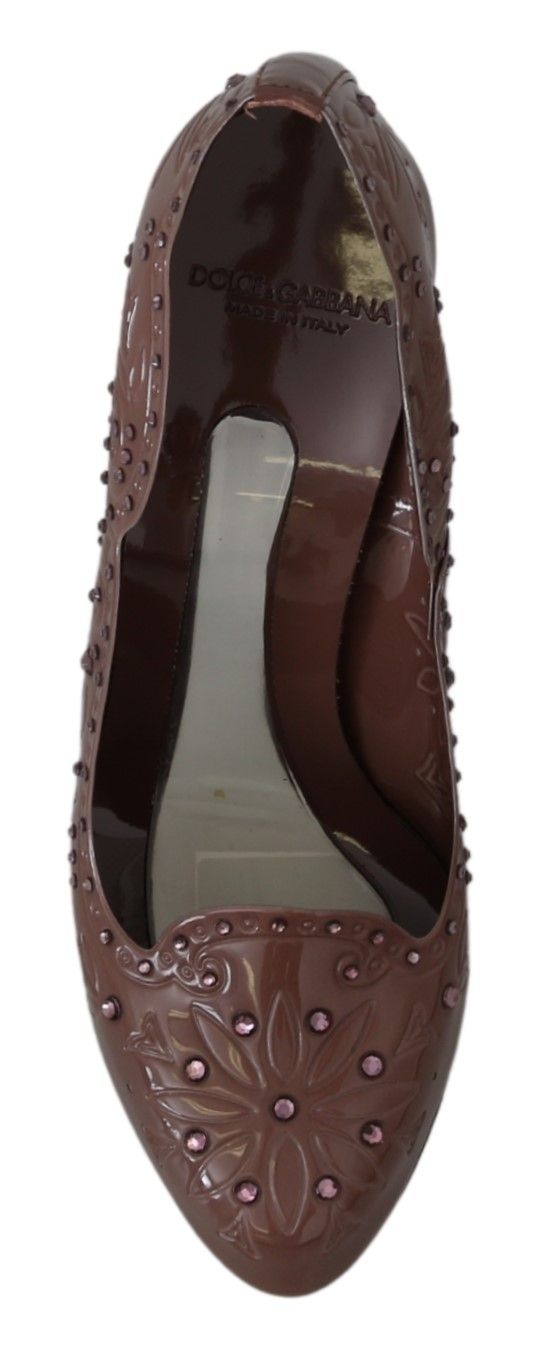 Chaussures à talons en cristal fleuri marron Dolce & Gabbana CINDERELLA