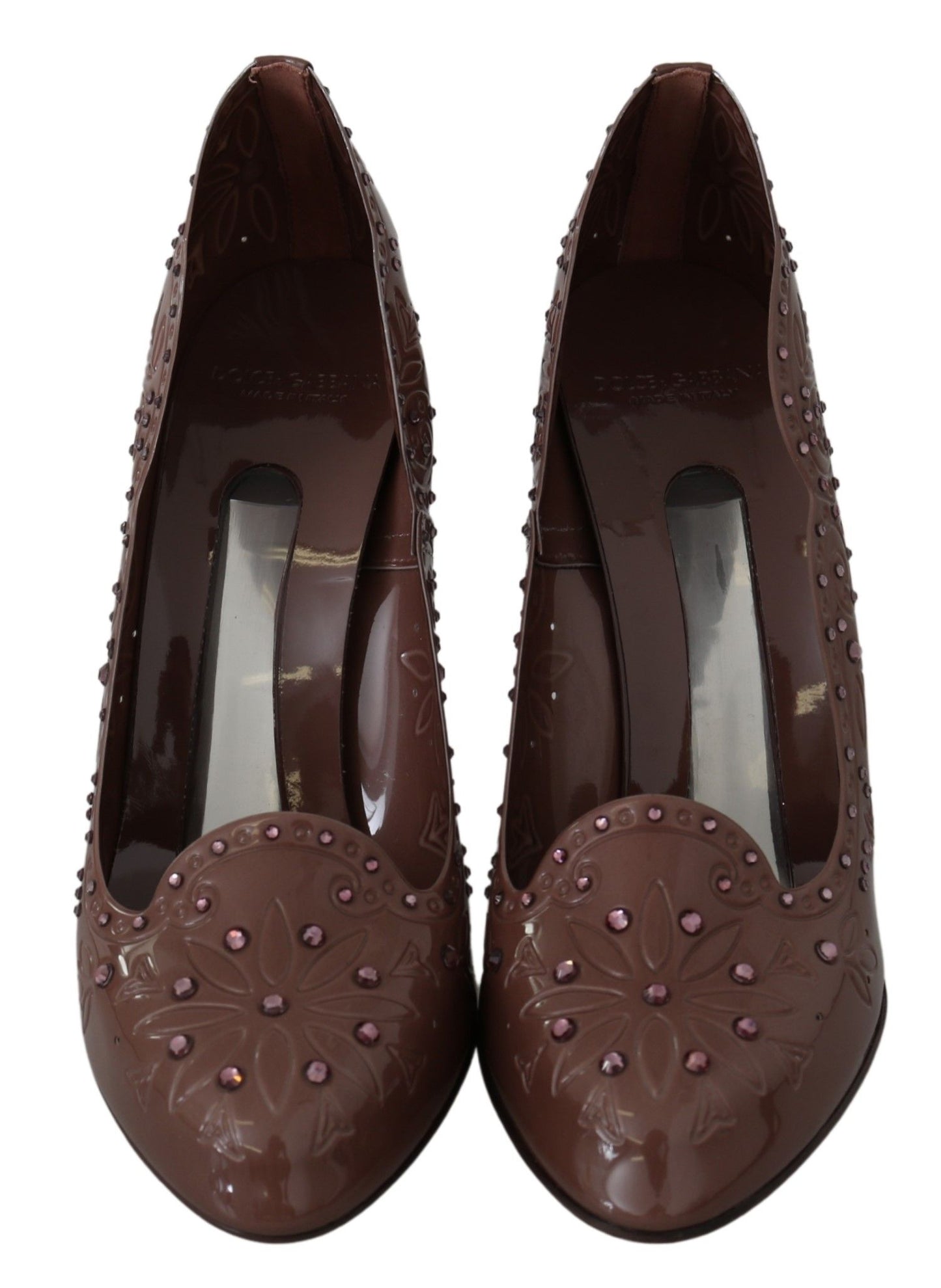 Chaussures à talons en cristal fleuri marron Dolce & Gabbana CINDERELLA