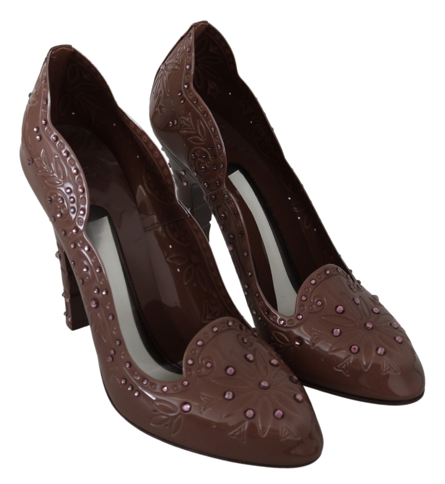 Chaussures à talons en cristal fleuri marron Dolce & Gabbana CINDERELLA