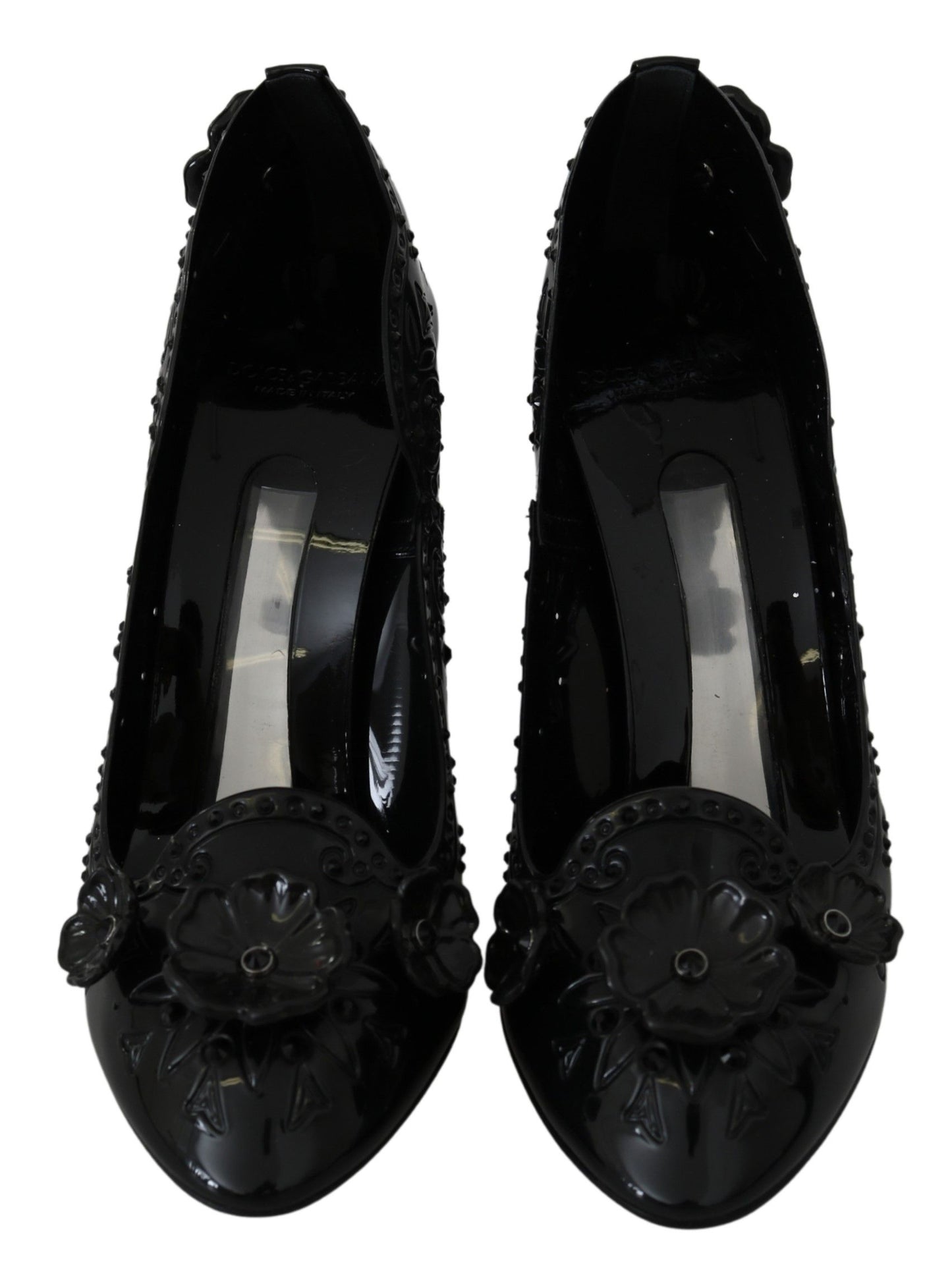 Chaussures à talons Dolce & Gabbana CINDERELLA noires à fleurs et cristaux