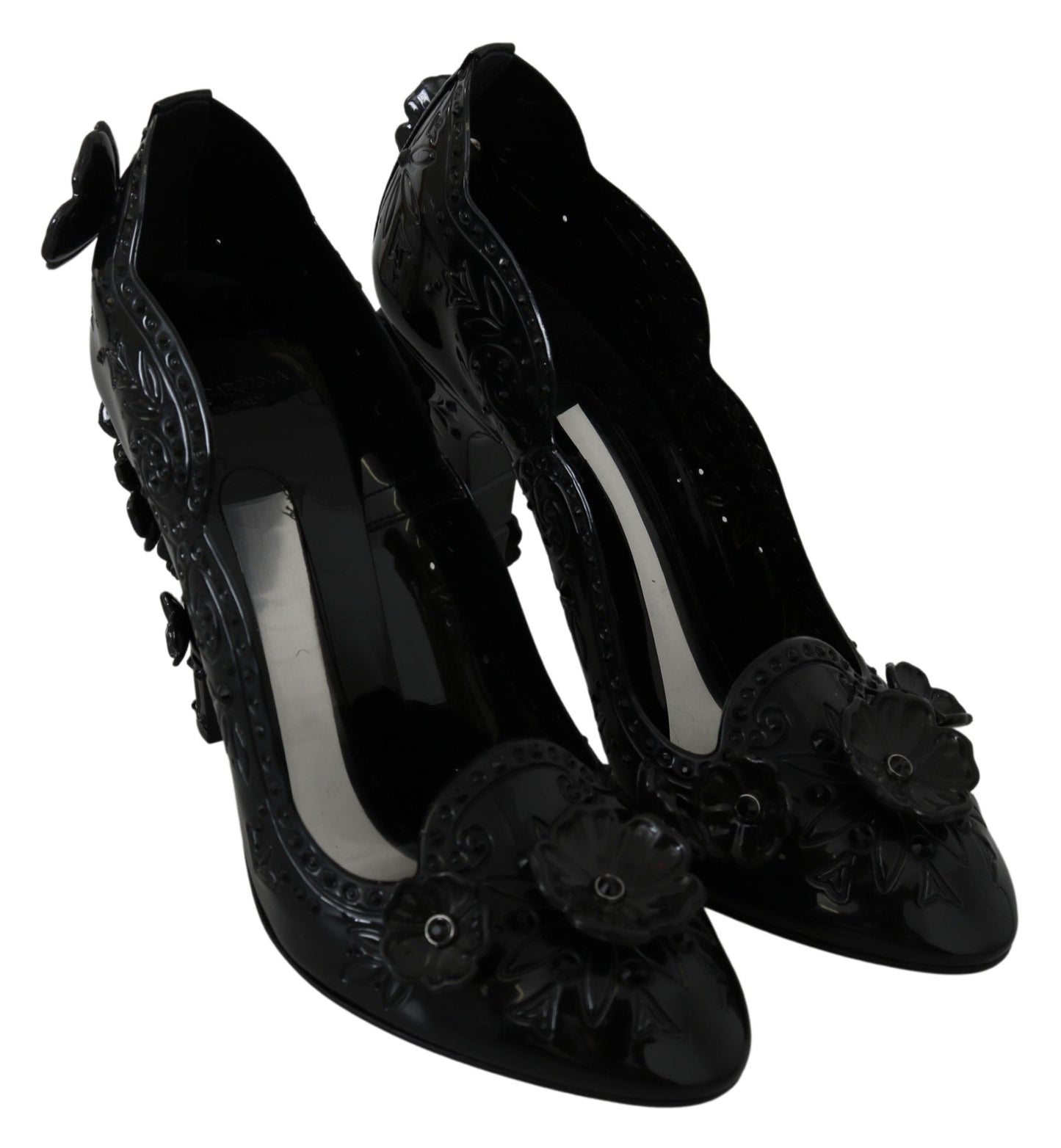 Chaussures à talons Dolce & Gabbana CINDERELLA noires à fleurs et cristaux