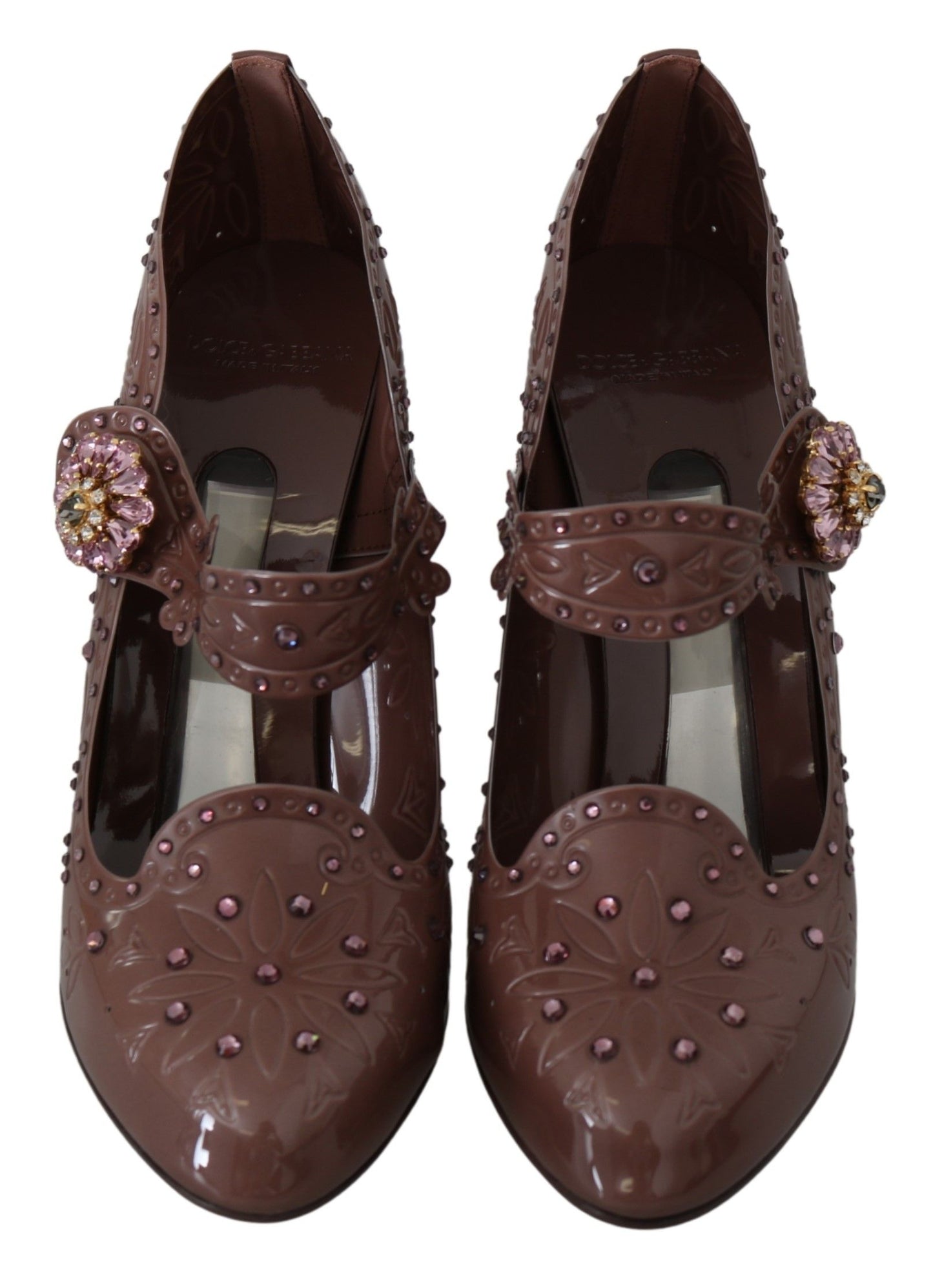 Chaussures à talons Dolce & Gabbana CINDERELLA marron à fleurs et cristaux