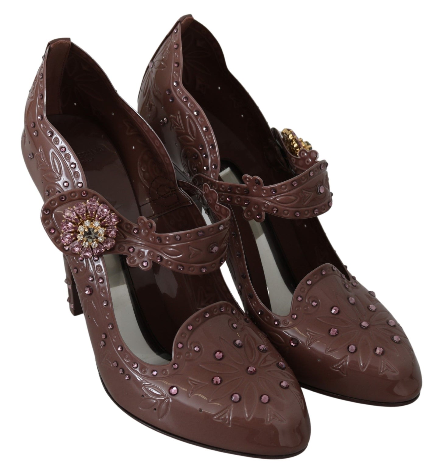 Chaussures à talons Dolce & Gabbana CINDERELLA marron à fleurs et cristaux