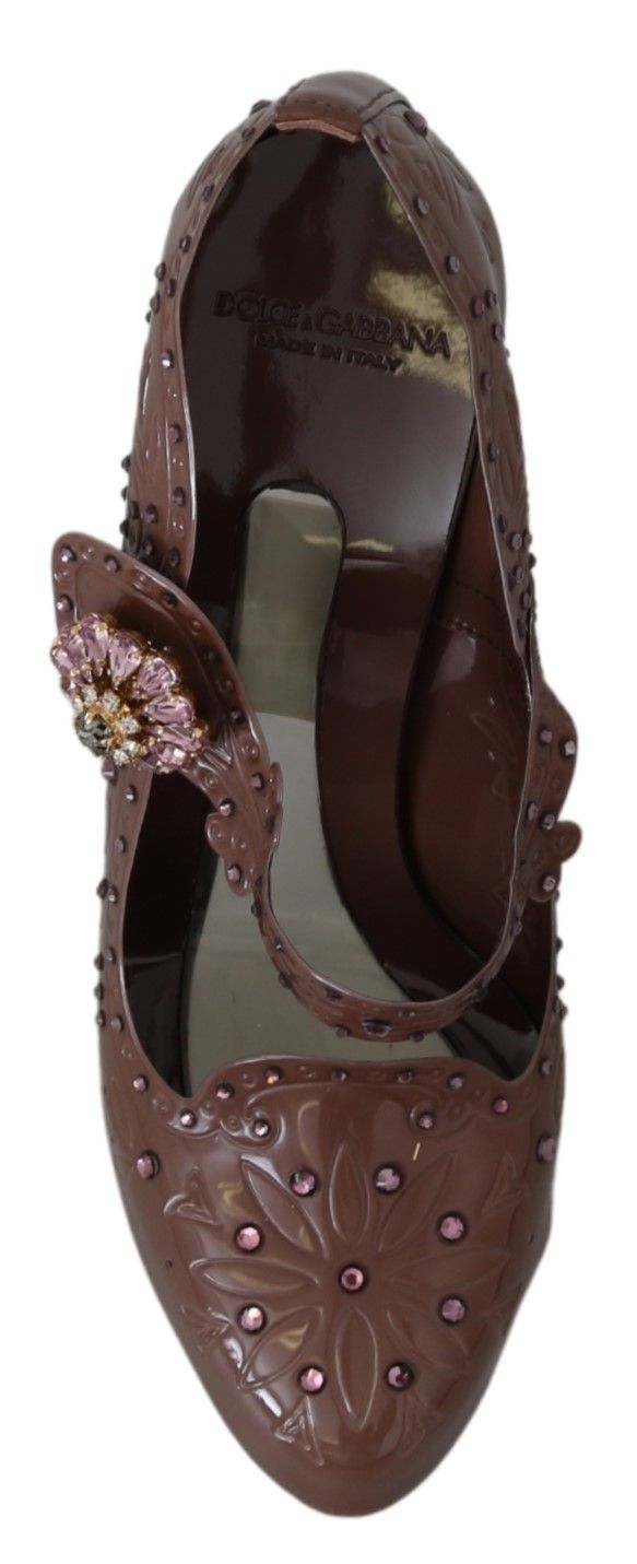 Chaussures à talons Dolce & Gabbana CINDERELLA marron à fleurs et cristaux