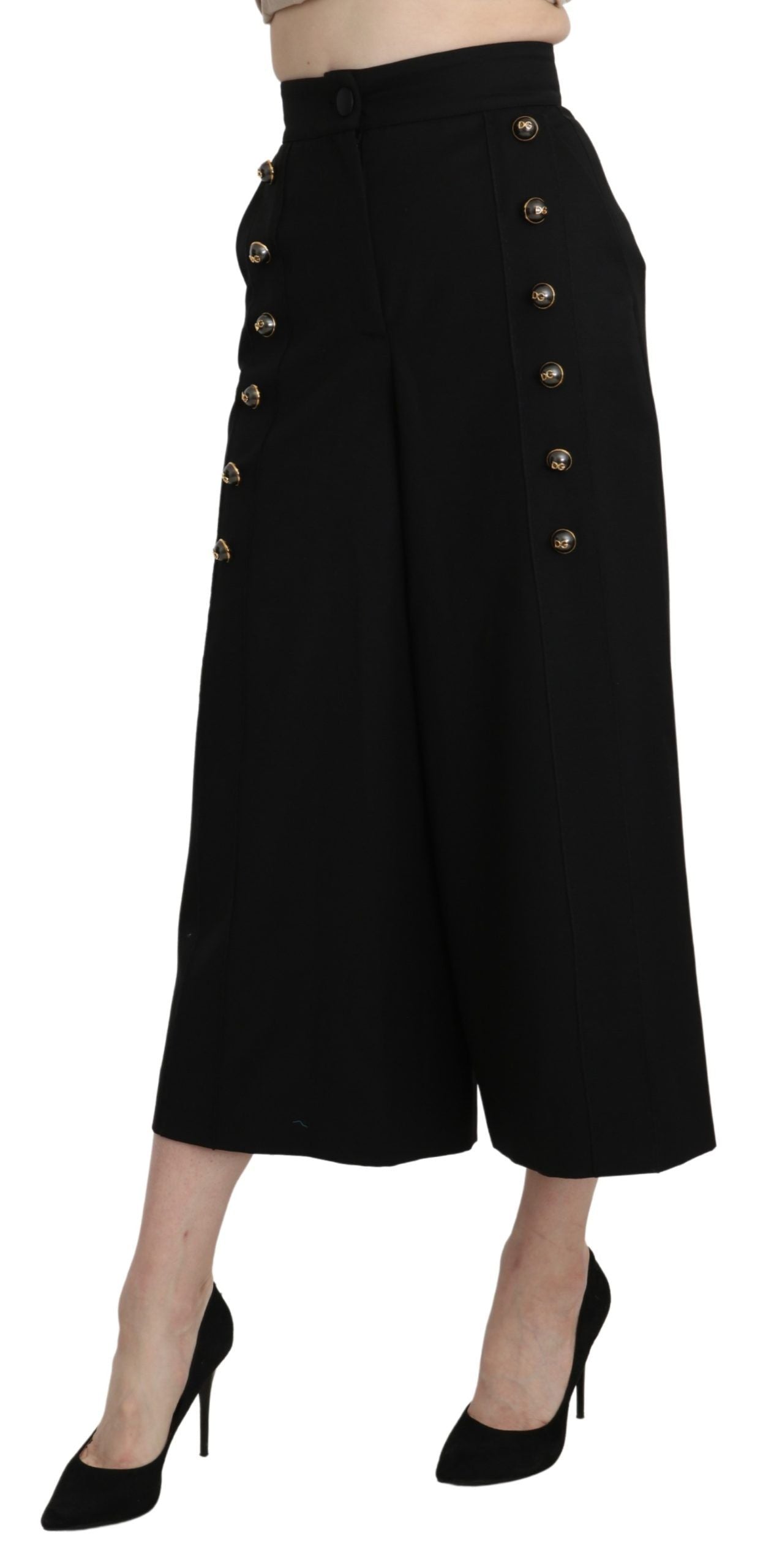 Pantalon court large en laine noire Dolce & Gabbana