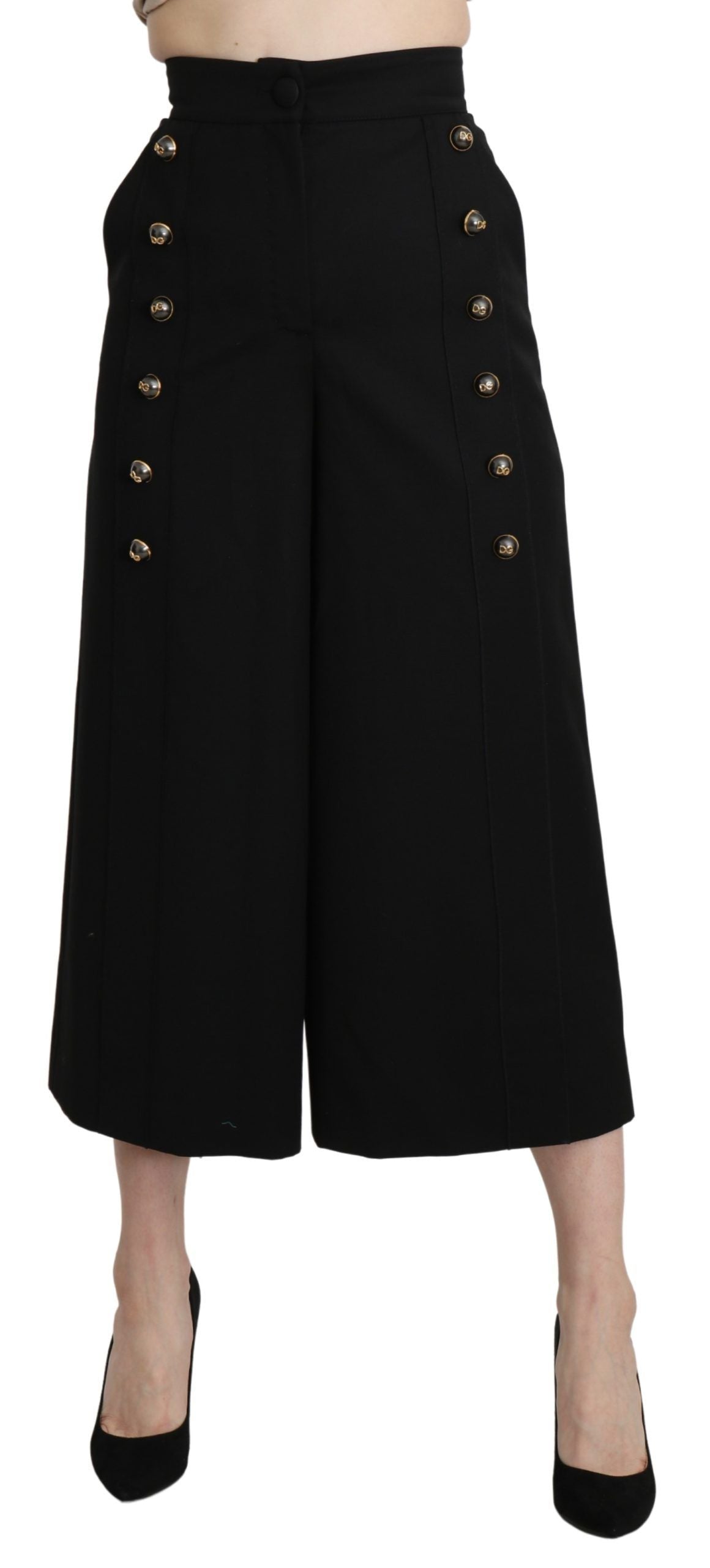 Pantalon court large en laine noire Dolce & Gabbana