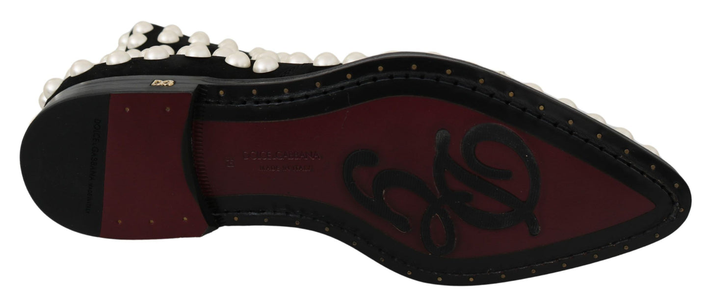 Bottes en daim noir à clous nacrés Dolce & Gabbana