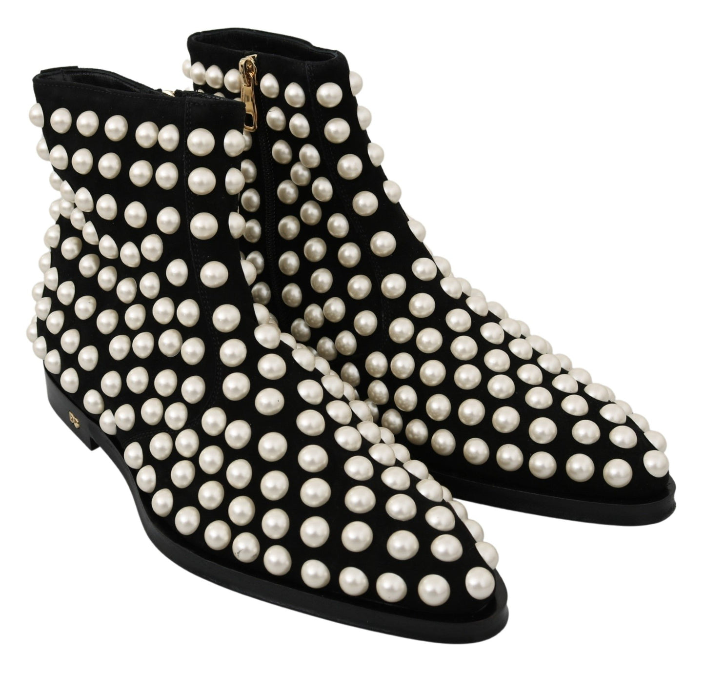 Bottes en daim noir à clous nacrés Dolce & Gabbana