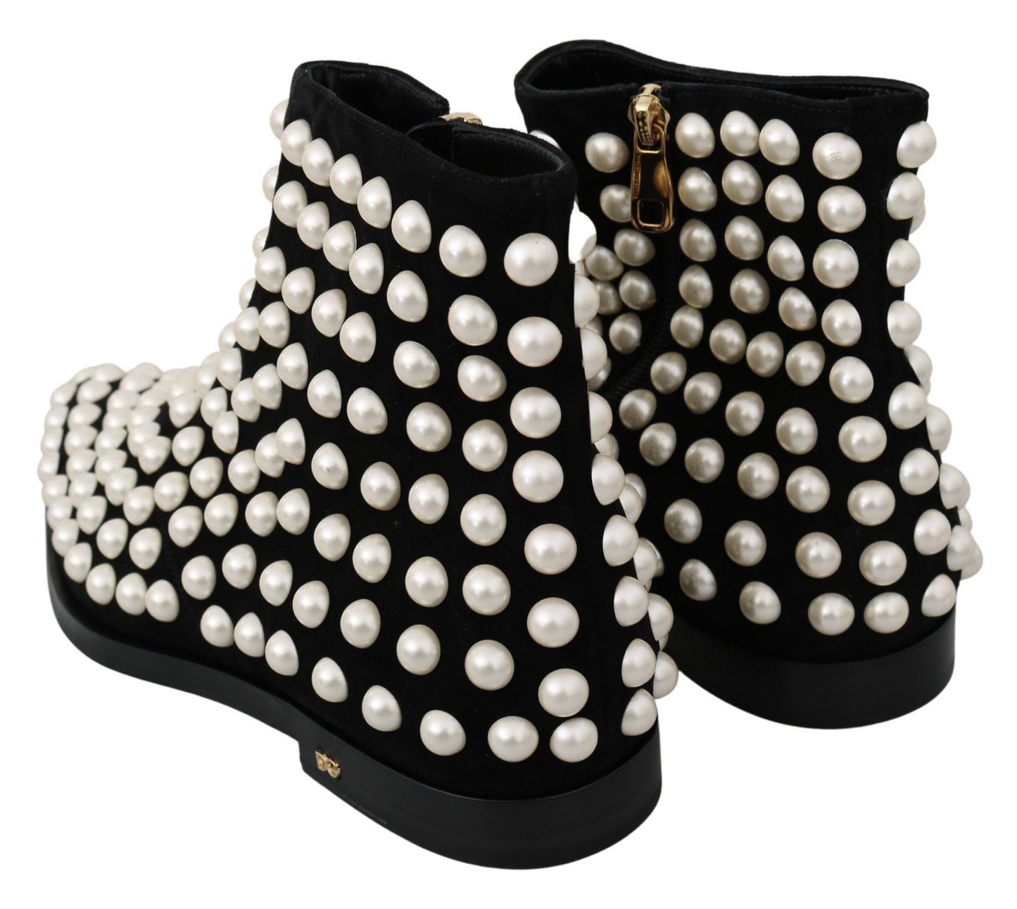 Bottes en daim noir à clous nacrés Dolce & Gabbana