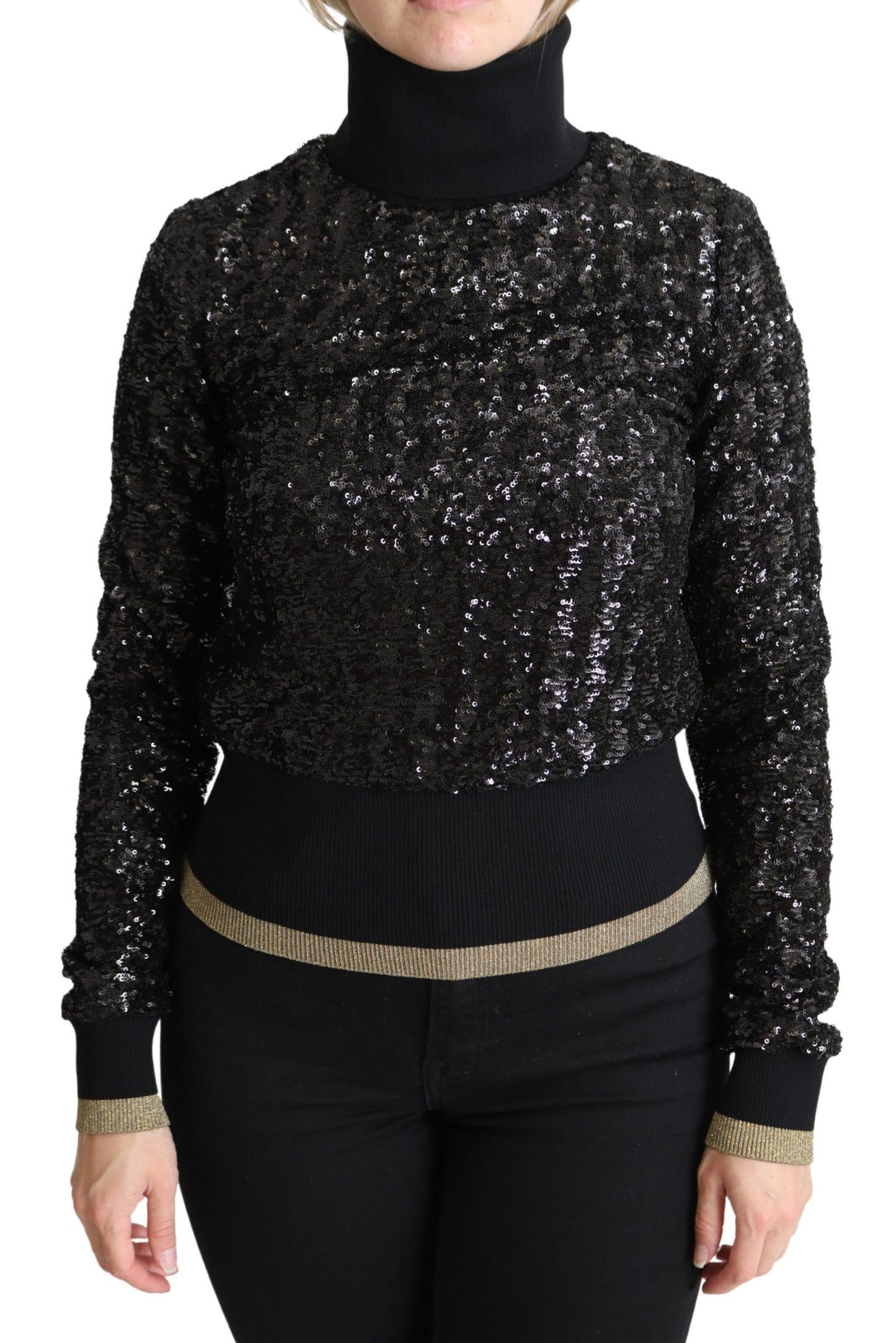 Pull col roulé en maille noire à paillettes Dolce & Gabbana