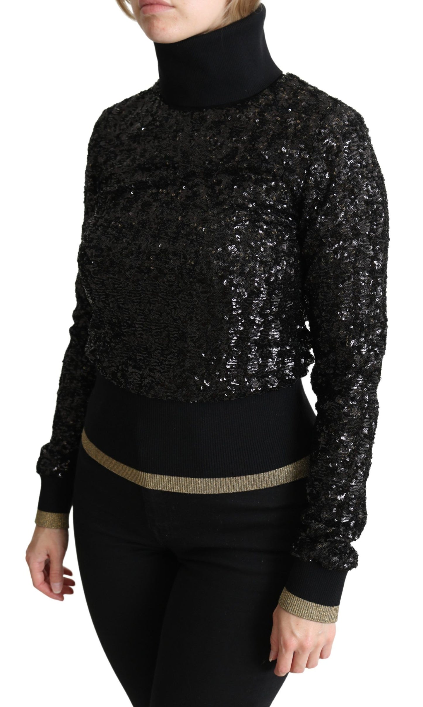 Pull col roulé en maille noire à paillettes Dolce & Gabbana