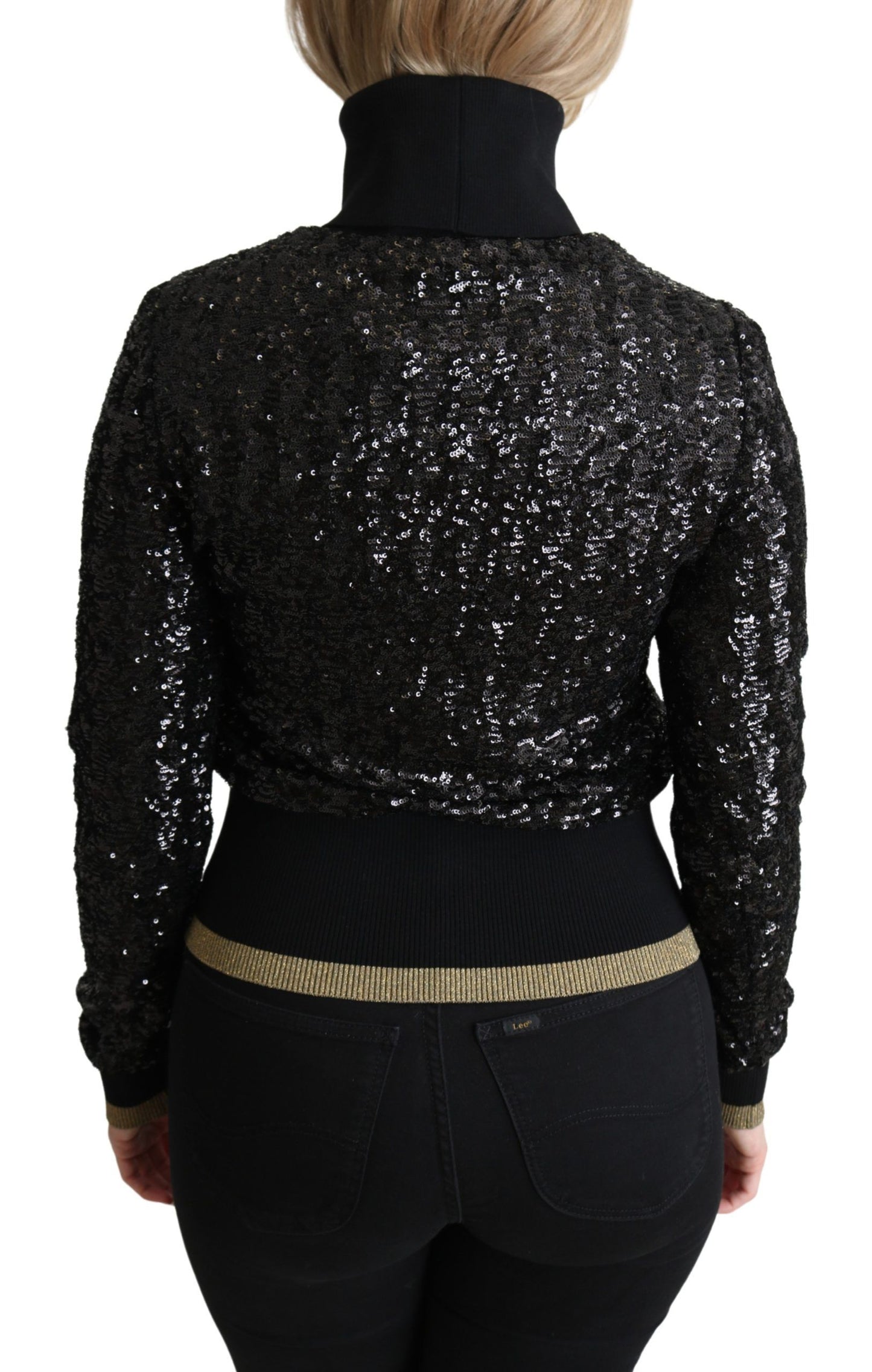 Pull col roulé en maille noire à paillettes Dolce & Gabbana
