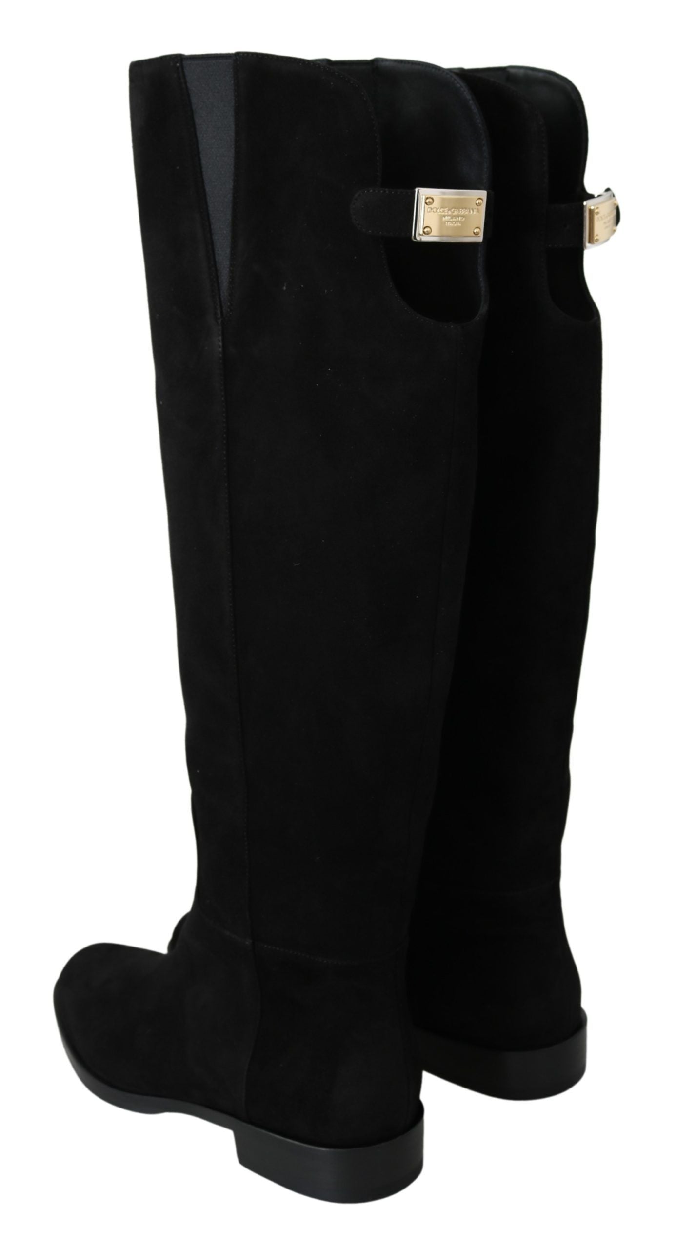 Bottes plates hautes en daim noir Dolce & Gabbana