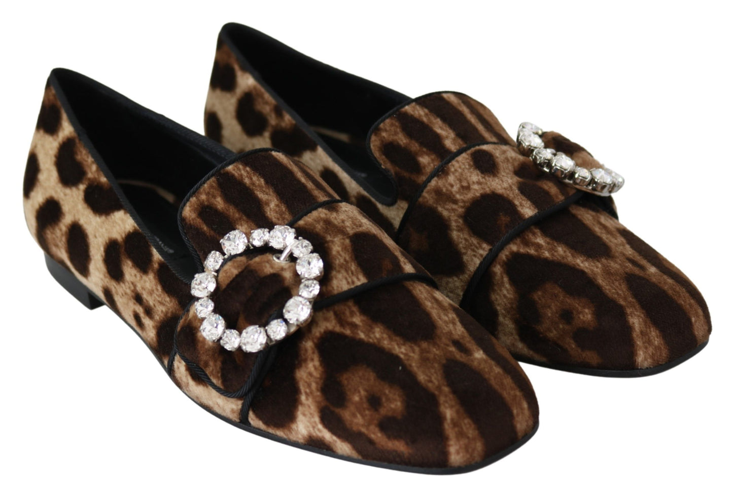 Mocassins plats Dolce & Gabbana à imprimé léopard marron et cristaux