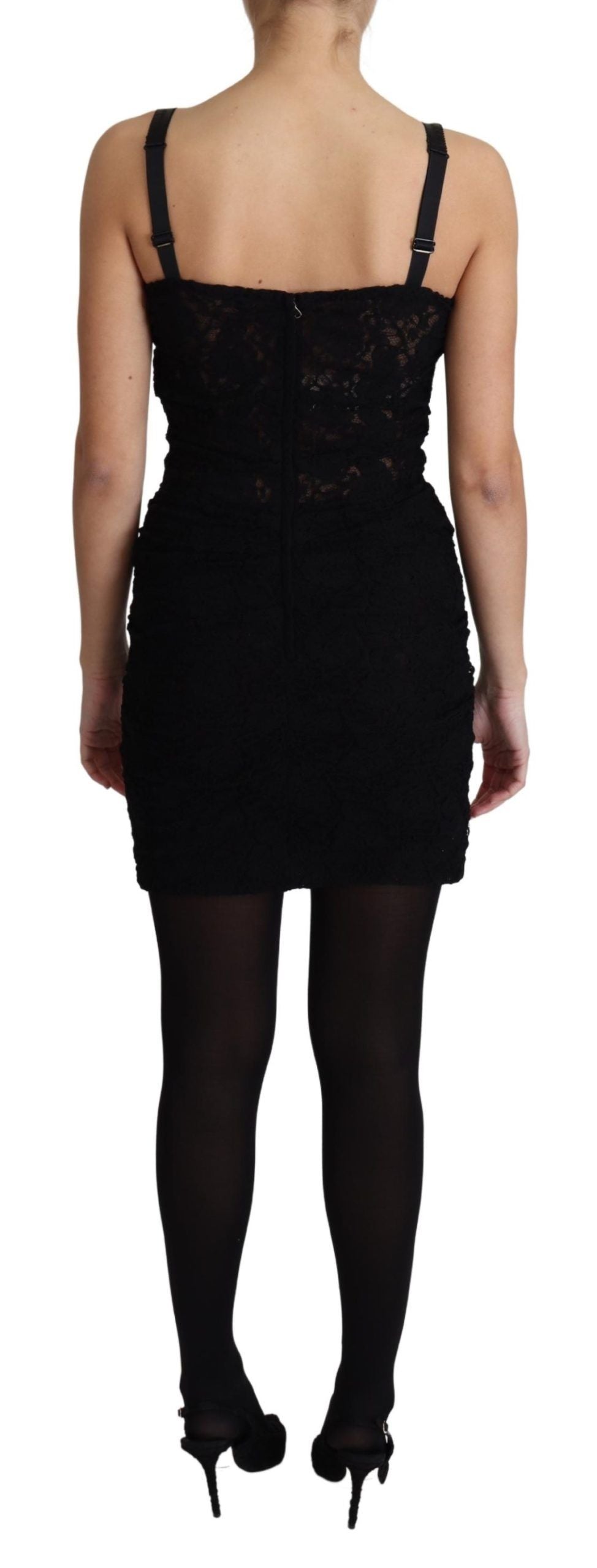 Mini-robe bustier corset à fleurs et lacets noire Dolce & Gabbana