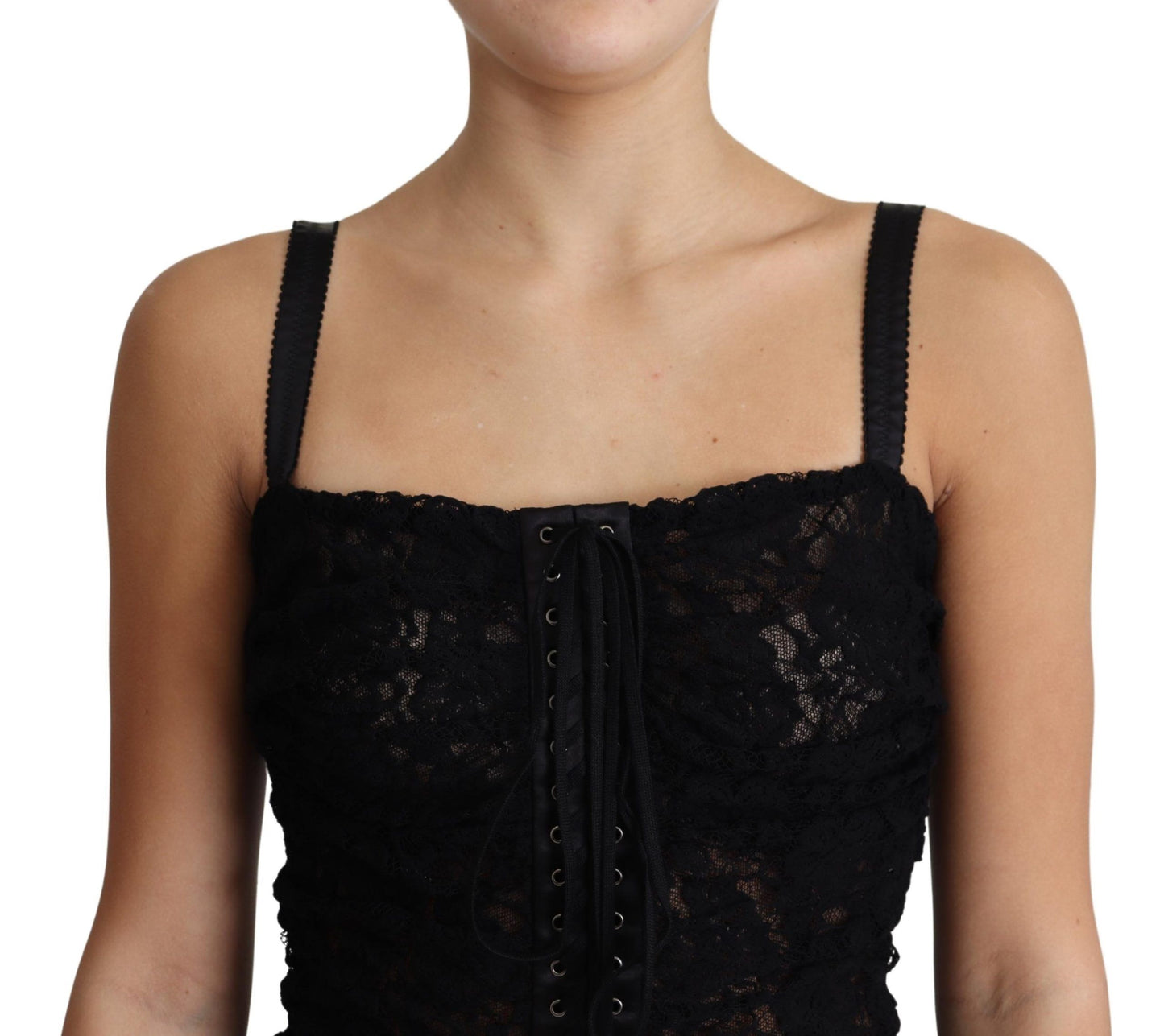 Mini-robe bustier corset à fleurs et lacets noire Dolce & Gabbana