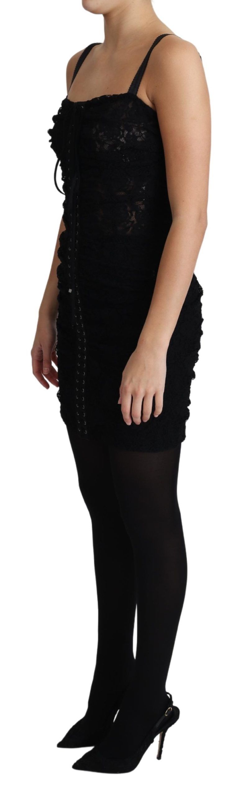 Mini-robe bustier corset à fleurs et lacets noire Dolce & Gabbana