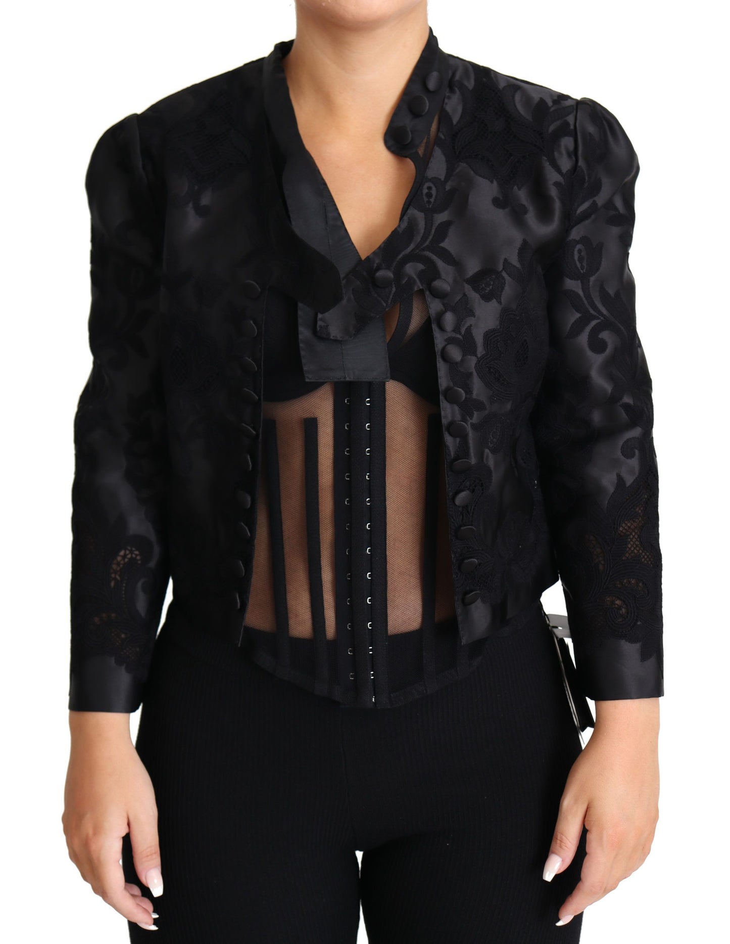Dolce & Gabbana Veste corset transparente en dentelle noire et organza et soie