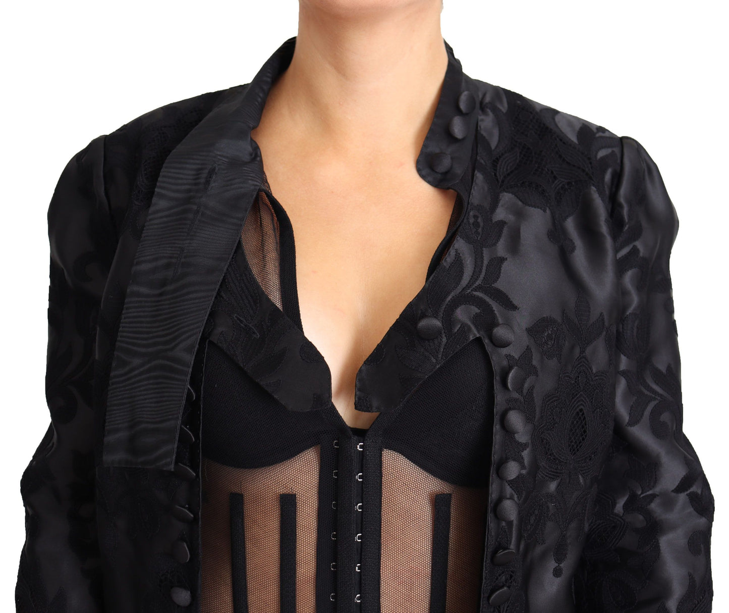 Dolce & Gabbana Black Lace Sheer Corset Organza Silk Jacket