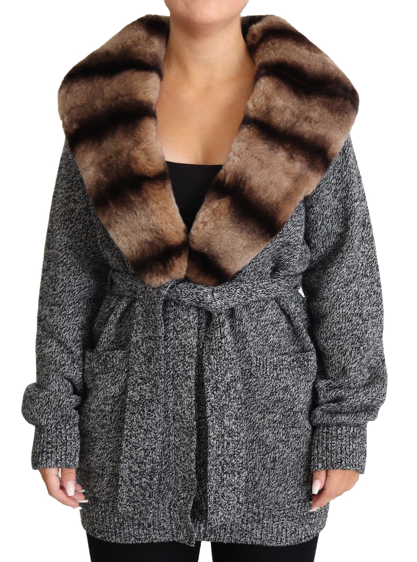 Dolce & Gabbana Cardigan gris Manteau en fourrure Veste en cachemire