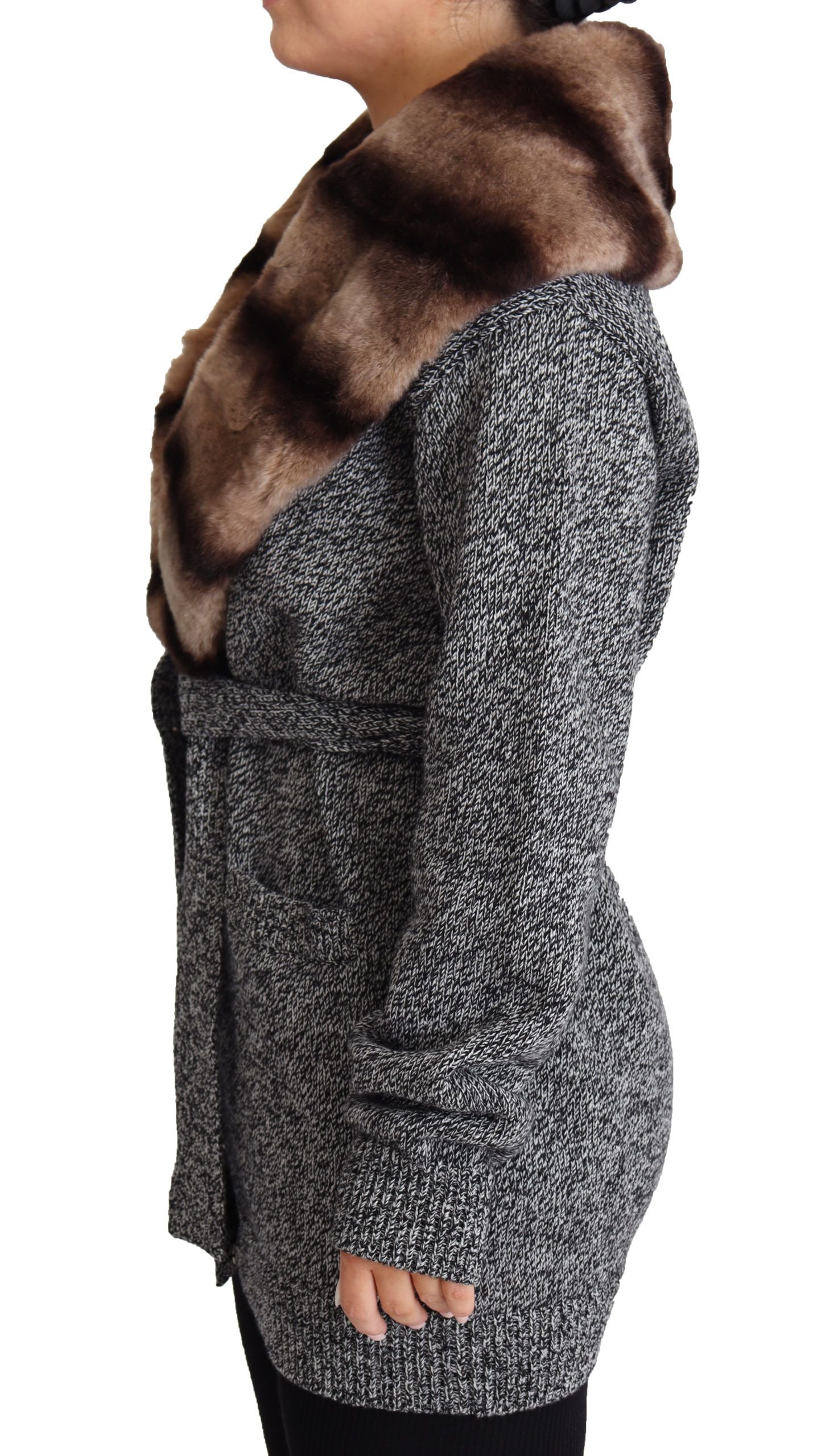 Dolce & Gabbana Cardigan gris Manteau en fourrure Veste en cachemire