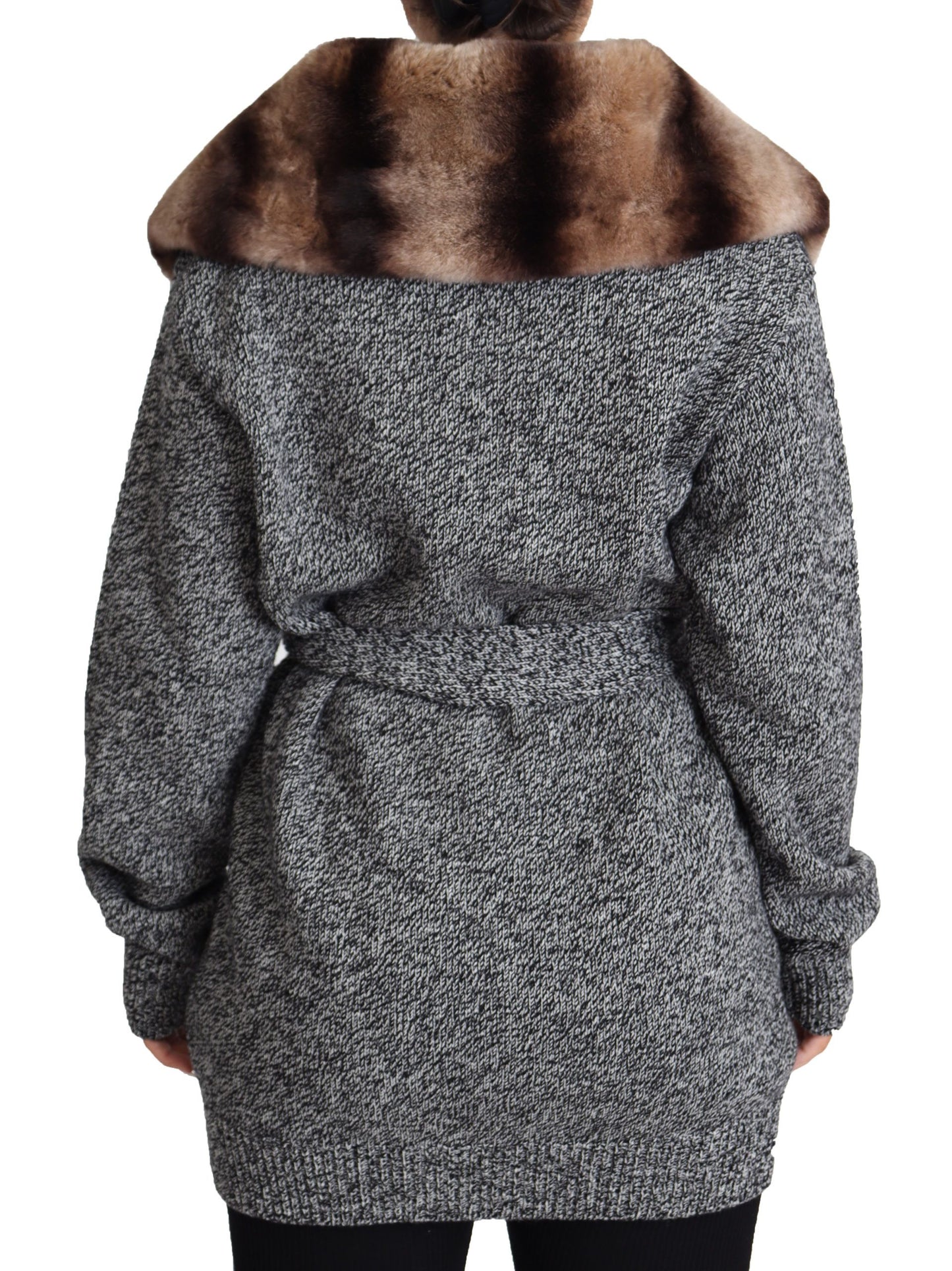 Dolce & Gabbana Cardigan gris Manteau en fourrure Veste en cachemire