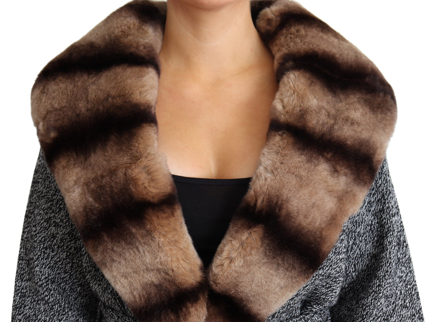 Dolce & Gabbana Cardigan gris Manteau en fourrure Veste en cachemire