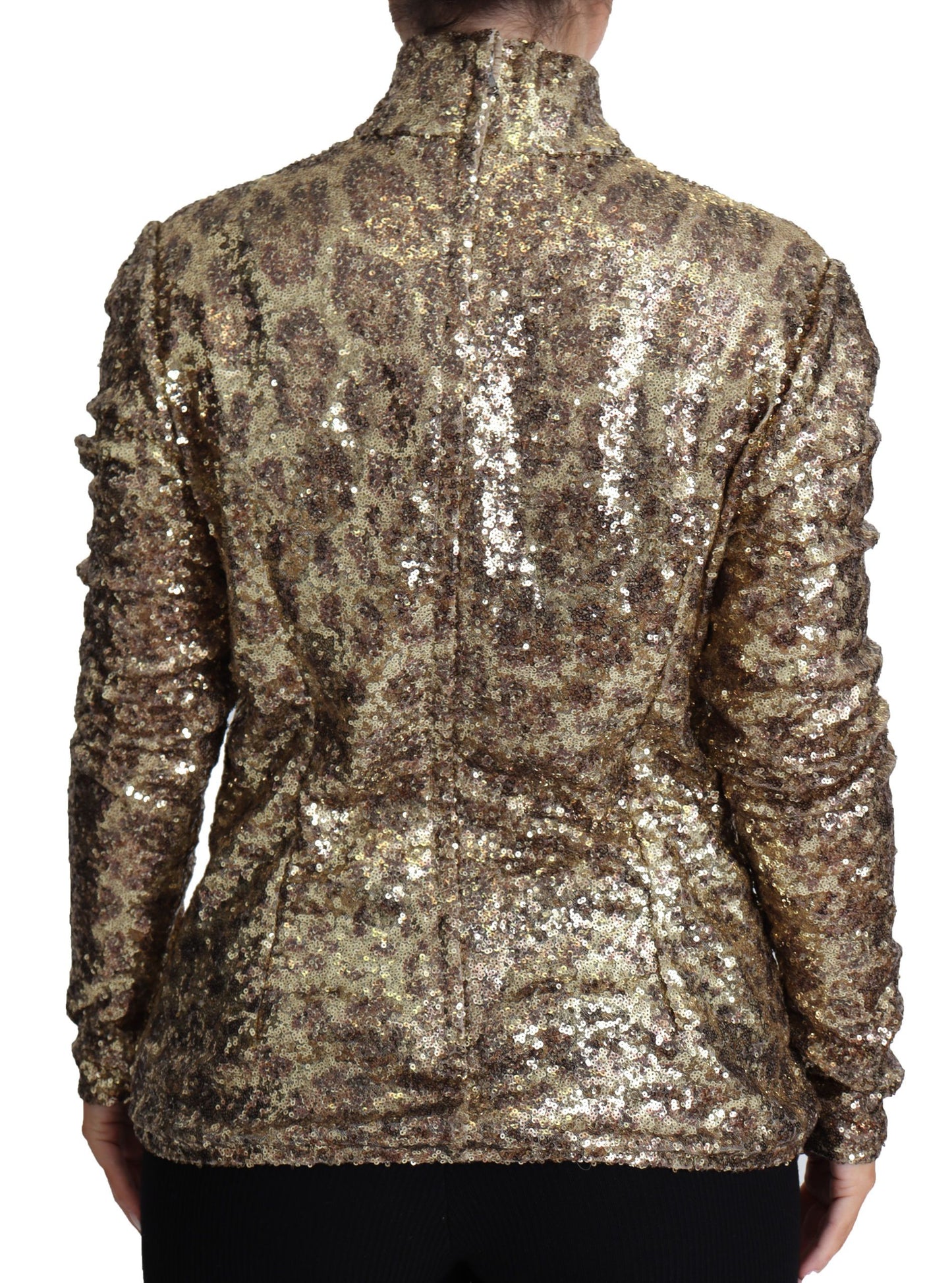 Pull à col roulé et sequins marron coupe léopard Dolce & Gabbana