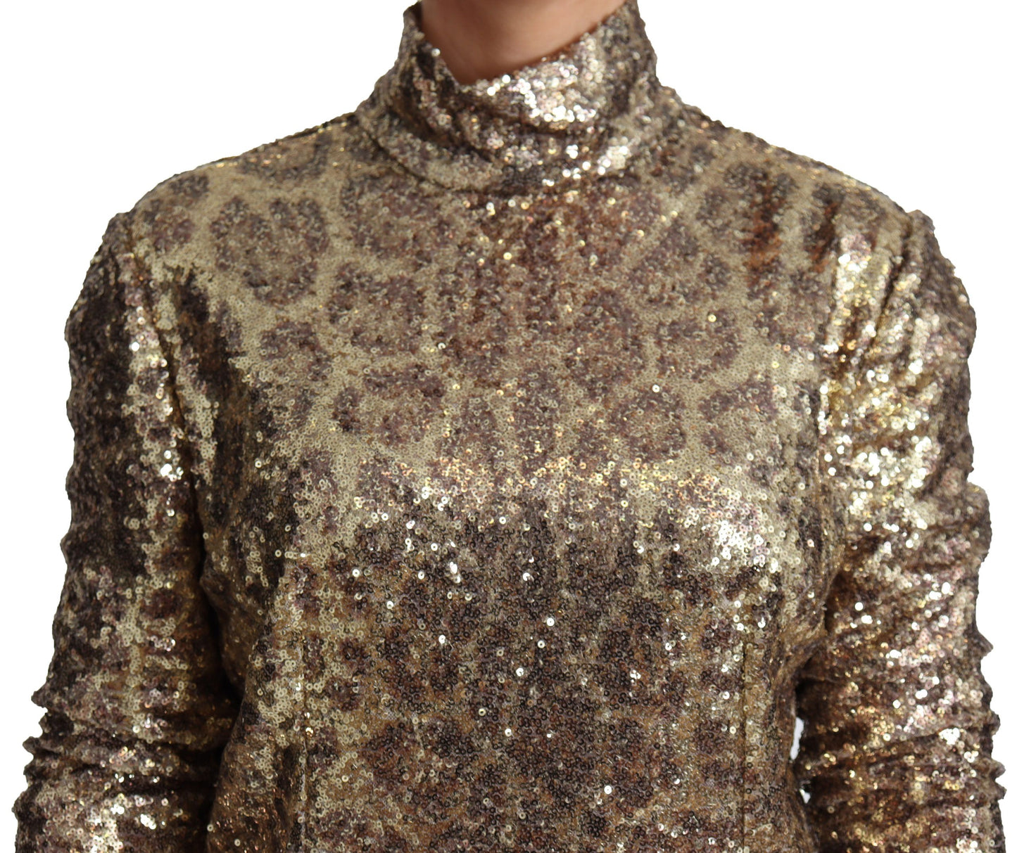 Pull à col roulé et sequins marron coupe léopard Dolce & Gabbana