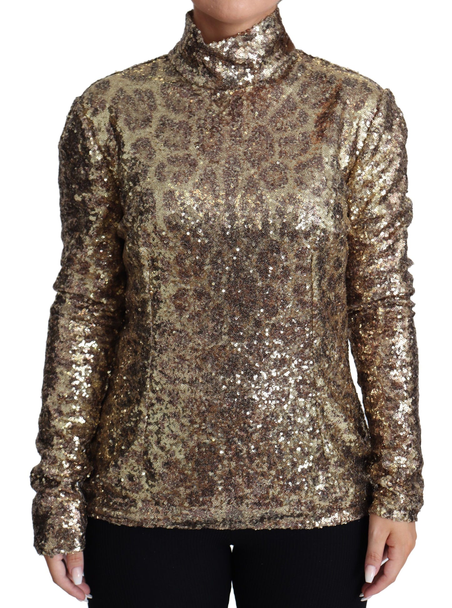 Pull à col roulé et sequins marron coupe léopard Dolce & Gabbana
