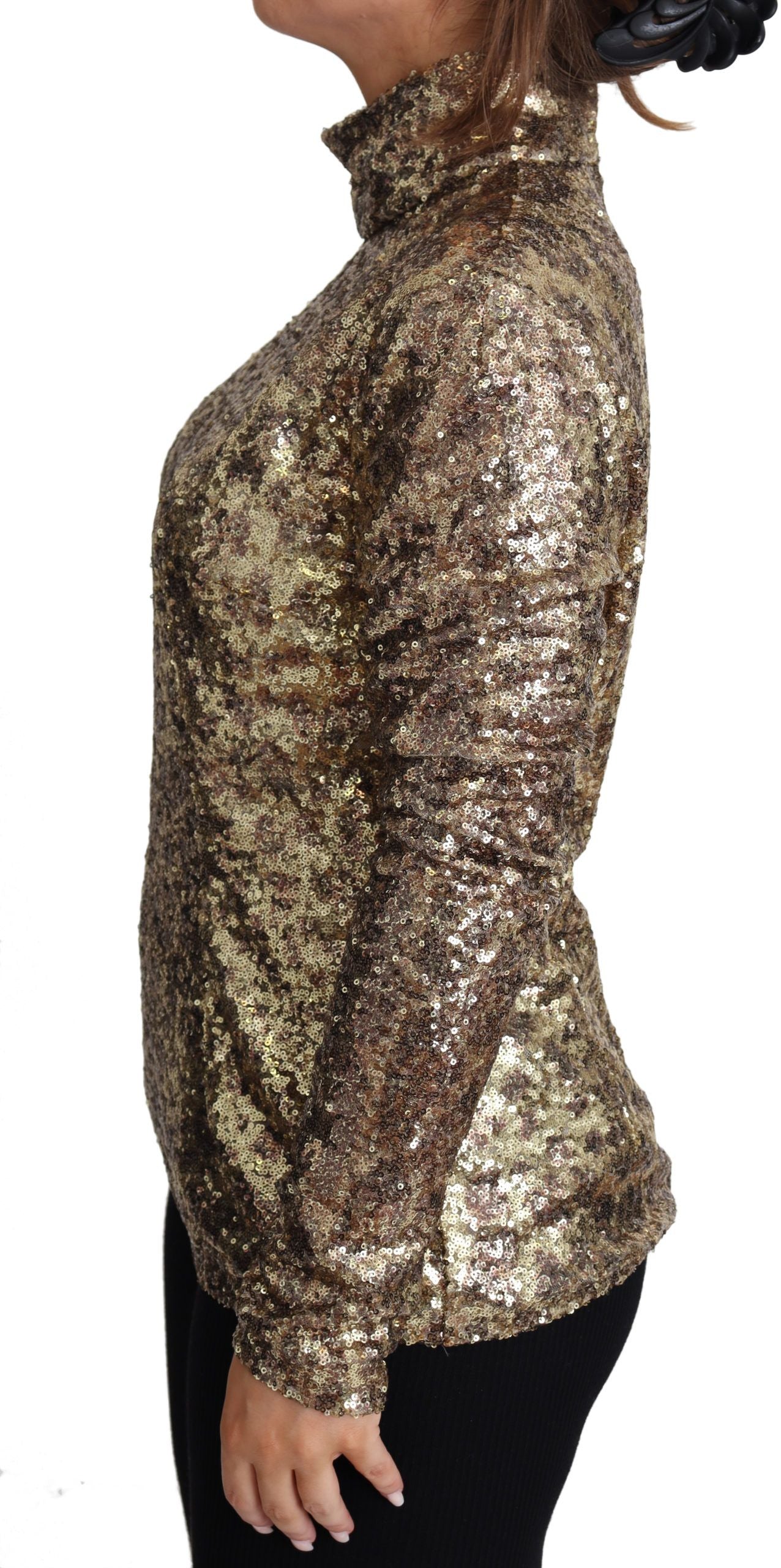 Pull à col roulé et sequins marron coupe léopard Dolce & Gabbana