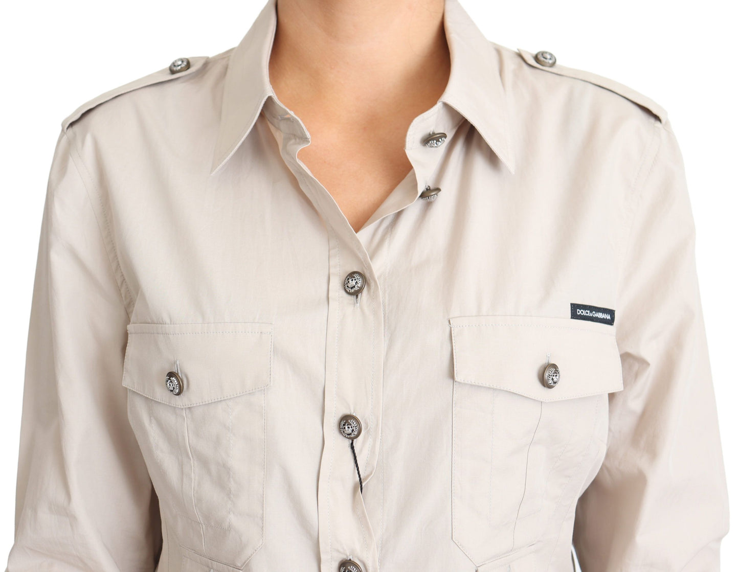 Chemise Safari ajustée en popeline beige Dolce & Gabbana avec poches
