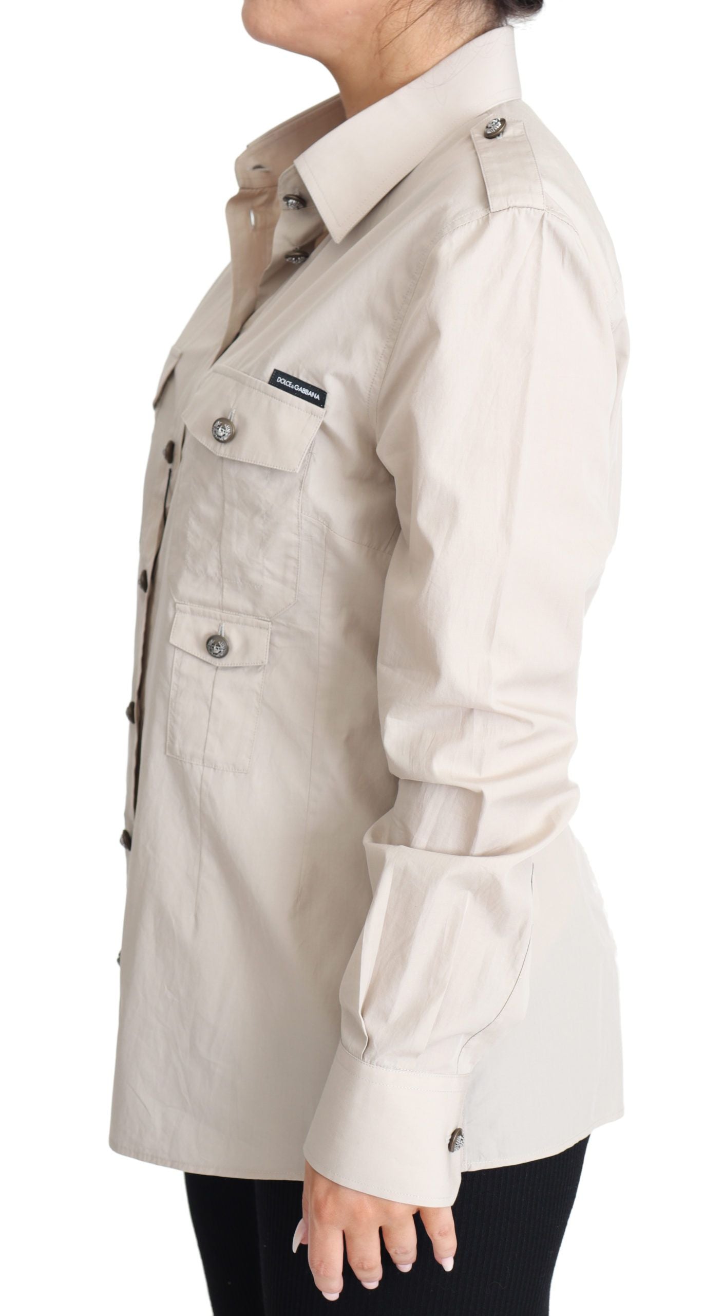 Chemise Safari ajustée en popeline beige Dolce & Gabbana avec poches