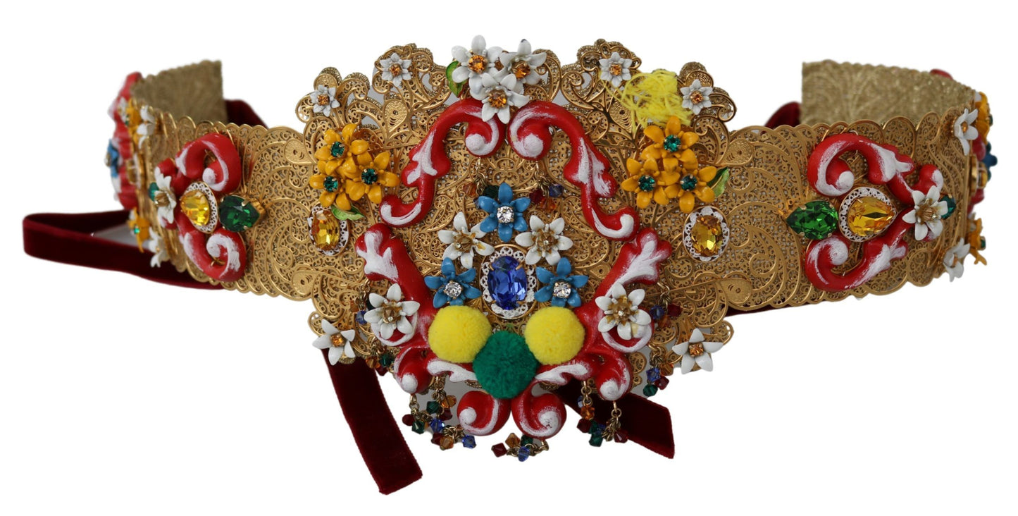 Ceinture dorée à taille large ornée de cristaux floraux Dolce & Gabbana