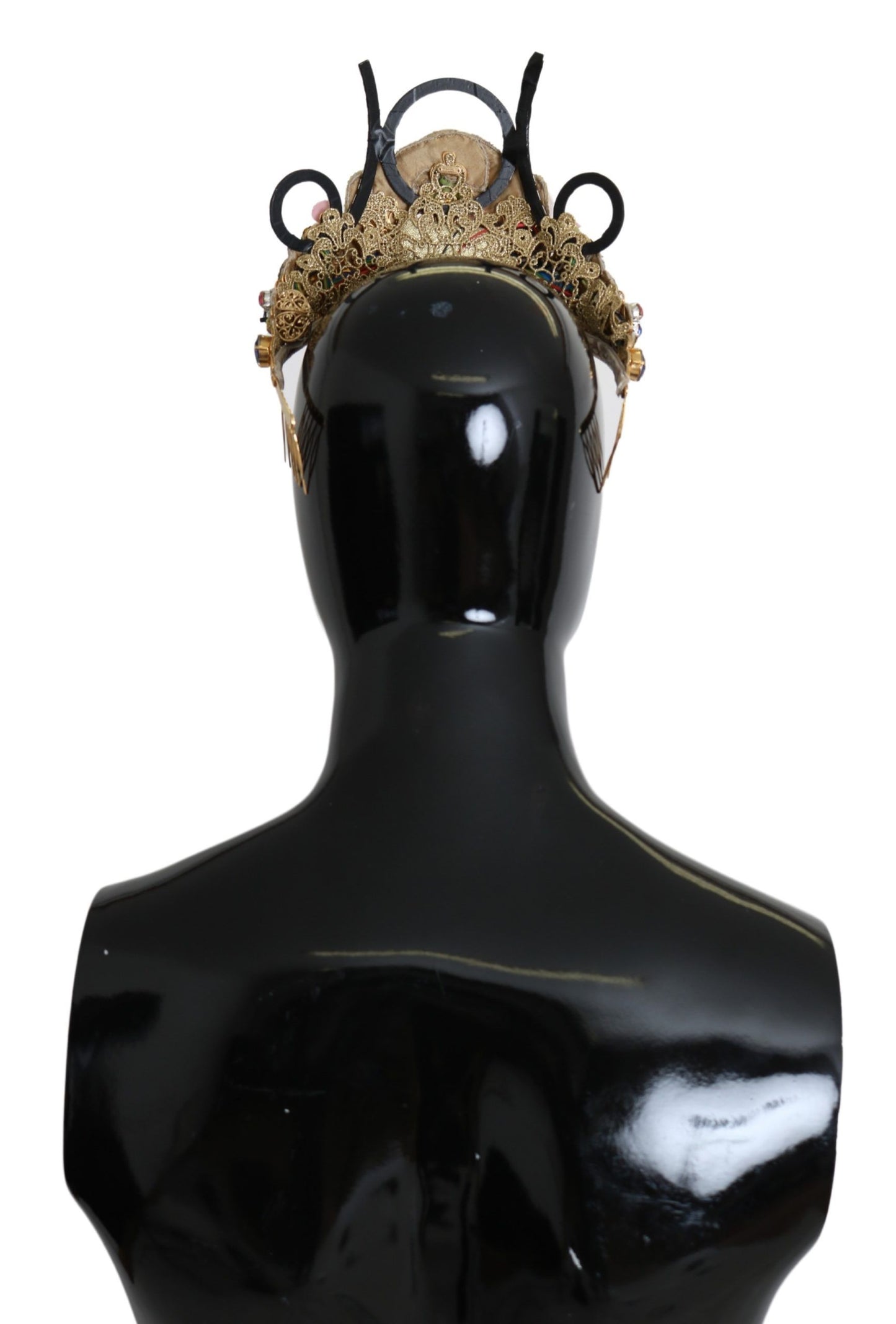 Couronne diadème Dolce & Gabbana en laiton doré avec cristaux floraux et lumières LED
