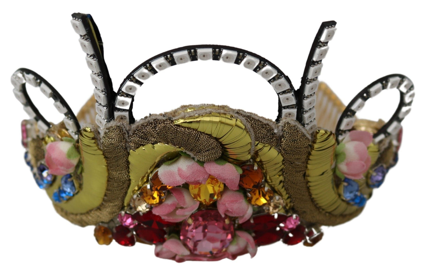 Couronne diadème Dolce & Gabbana en laiton doré avec cristaux floraux et lumières LED