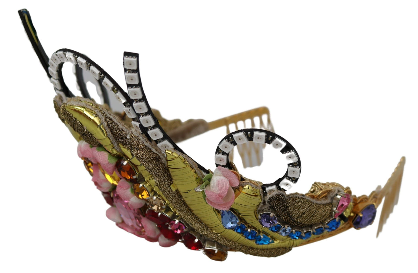 Couronne diadème Dolce & Gabbana en laiton doré avec cristaux floraux et lumières LED