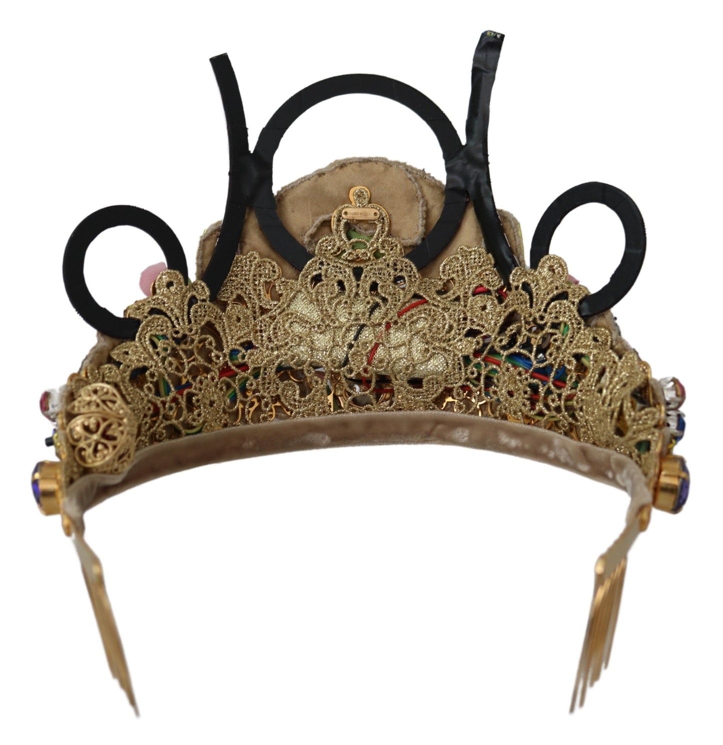 Couronne diadème Dolce & Gabbana en laiton doré avec cristaux floraux et lumières LED