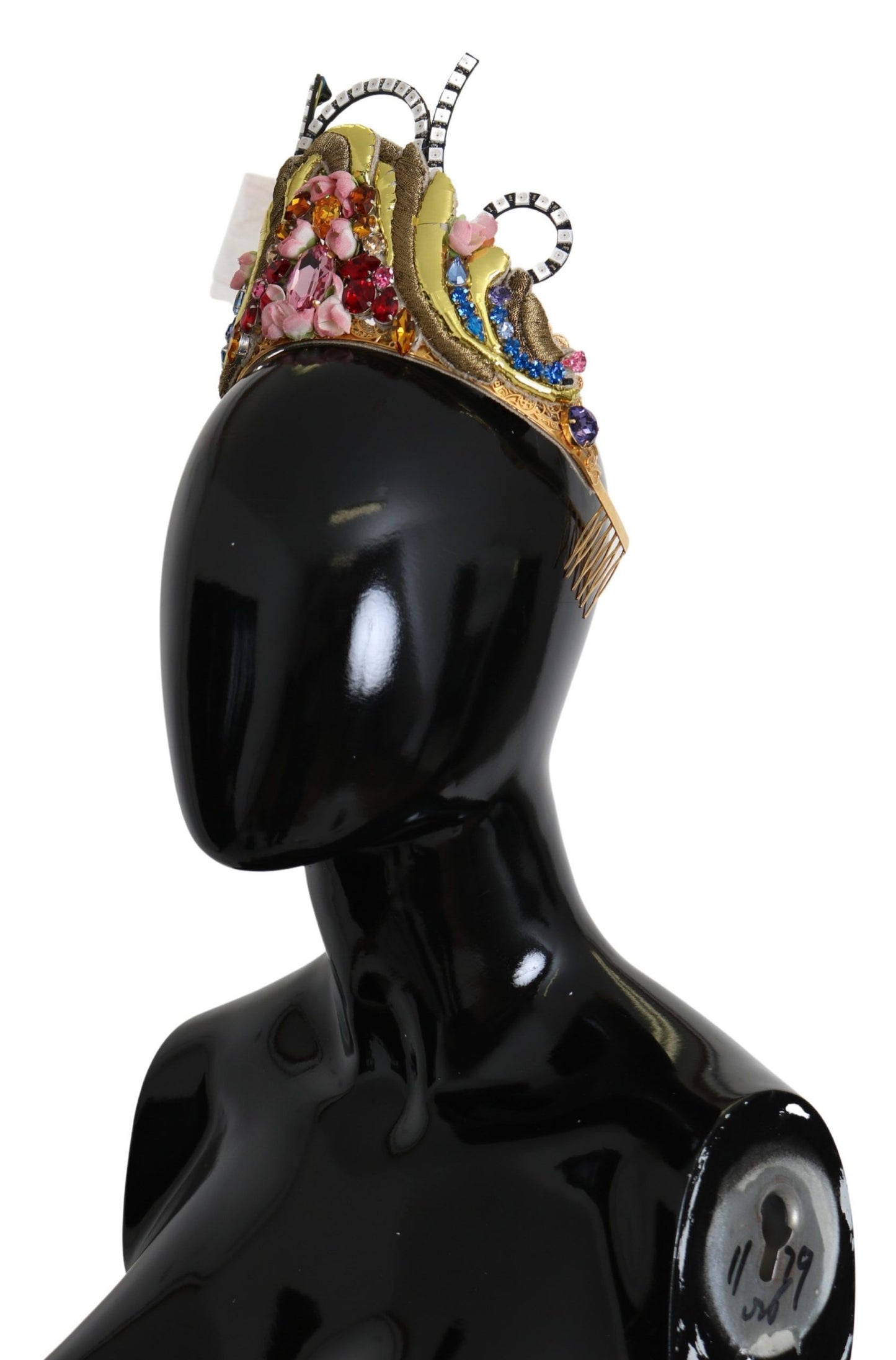 Couronne diadème Dolce & Gabbana en laiton doré avec cristaux floraux et lumières LED