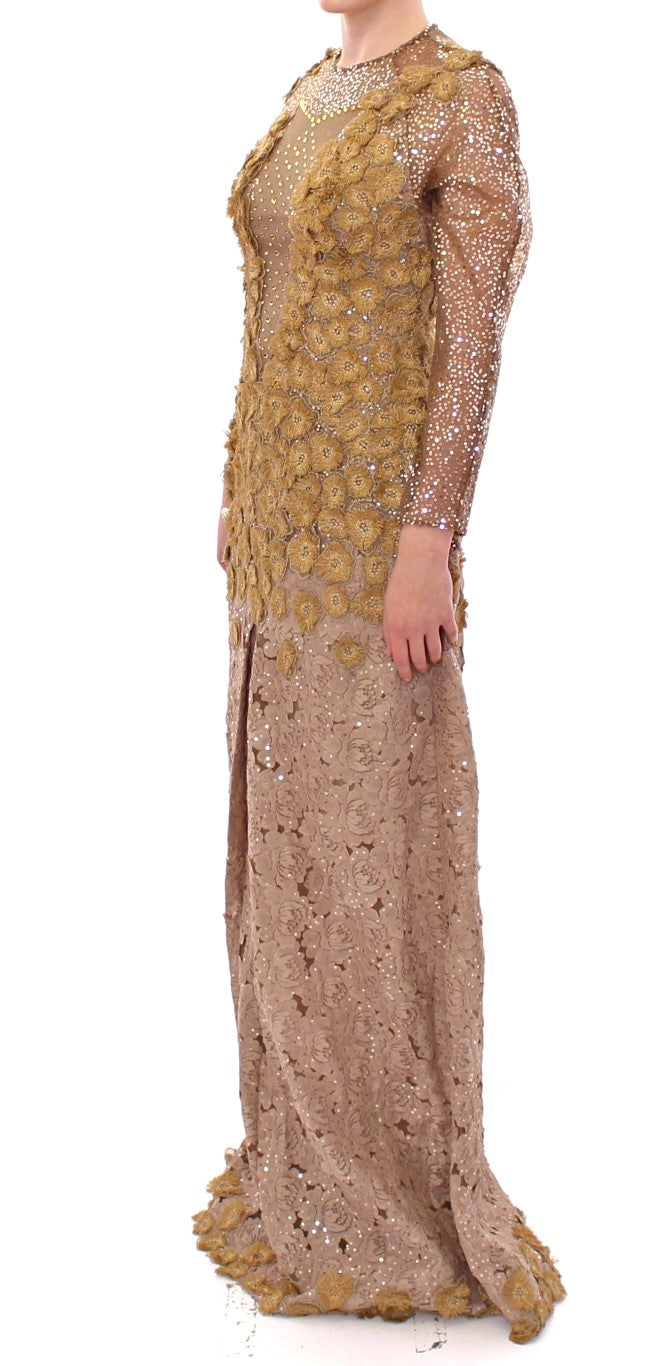 Robe longue en dentelle et cristaux Lanre Da Silva Ajayi GOLD
