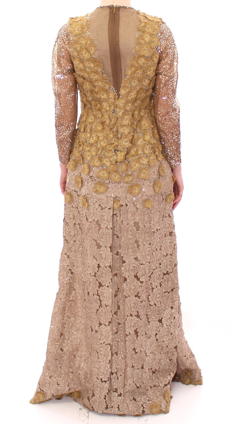 Robe longue en dentelle et cristaux Lanre Da Silva Ajayi GOLD