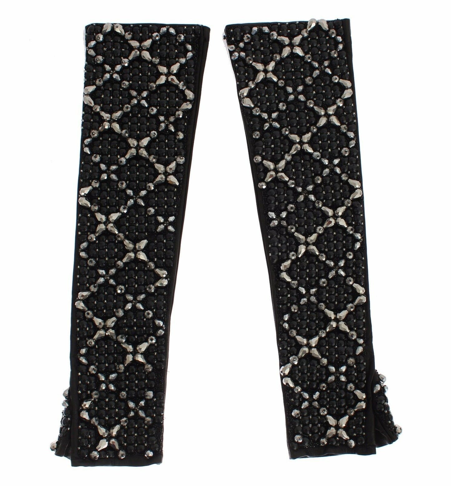 Gants Dolce & Gabbana en cuir noir ornés de perles de cristal