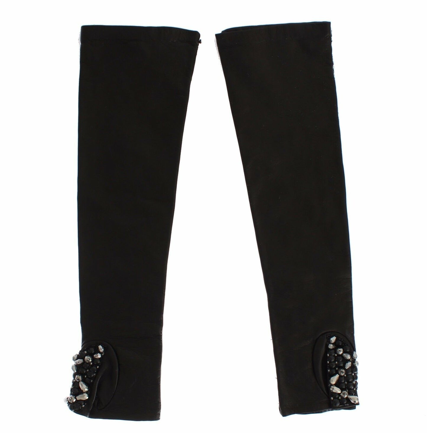 Gants Dolce & Gabbana en cuir noir ornés de perles de cristal